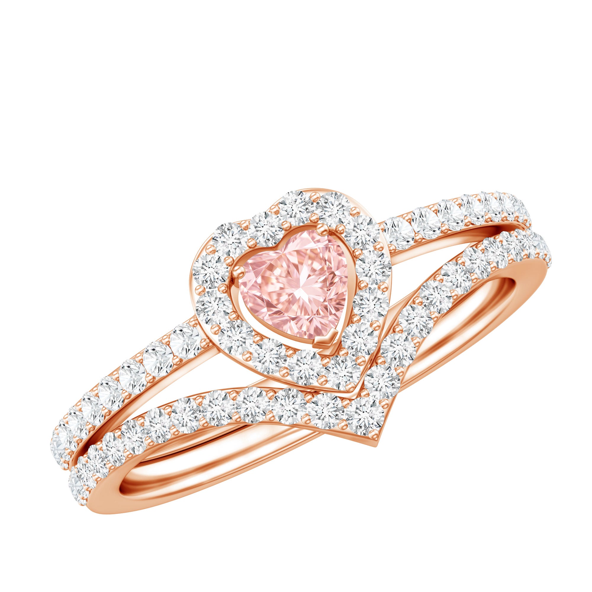 Heart Shape Lab Grown Pink and White Diamond Wedding Ring Set with IGI Certificate Fancy Pink - VS1 - Rosec Jewels