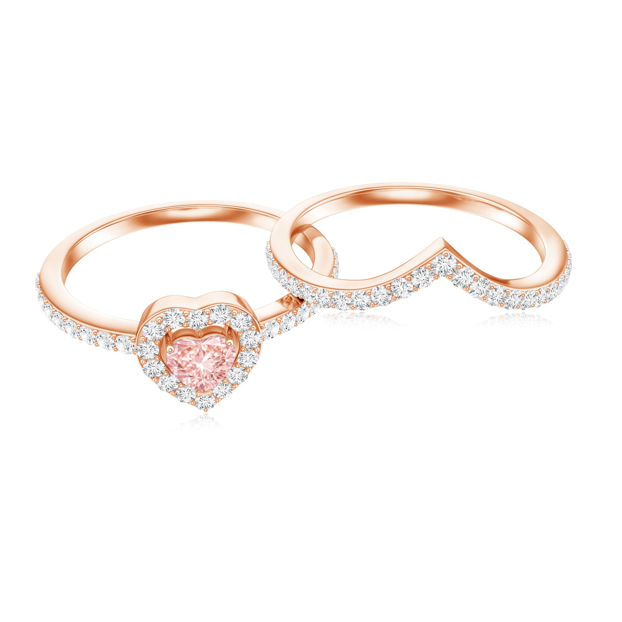 Heart Shape Lab Grown Pink and White Diamond Wedding Ring Set with IGI Certificate E-VS1 - Rosec Jewels