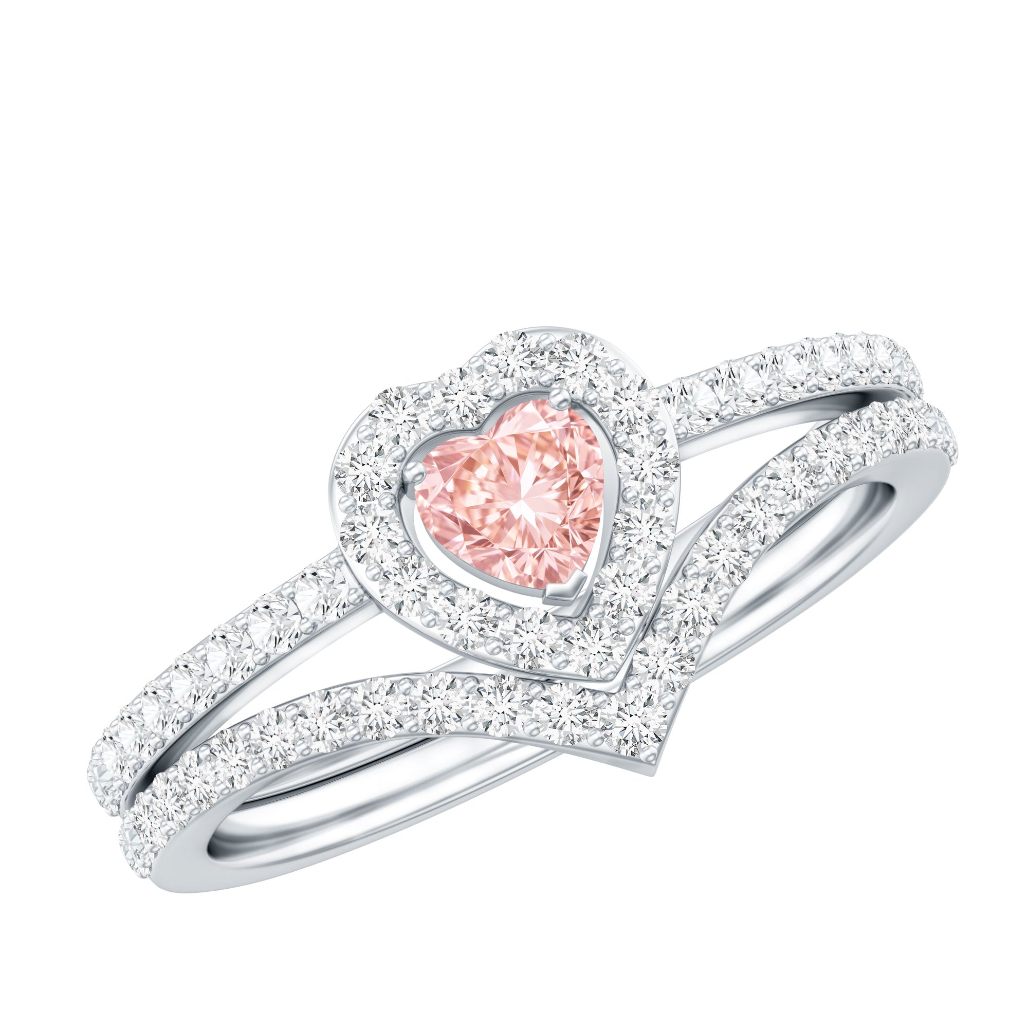 Heart Shape Lab Grown Pink and White Diamond Wedding Ring Set with IGI Certificate Fancy Pink - VS1 - Rosec Jewels