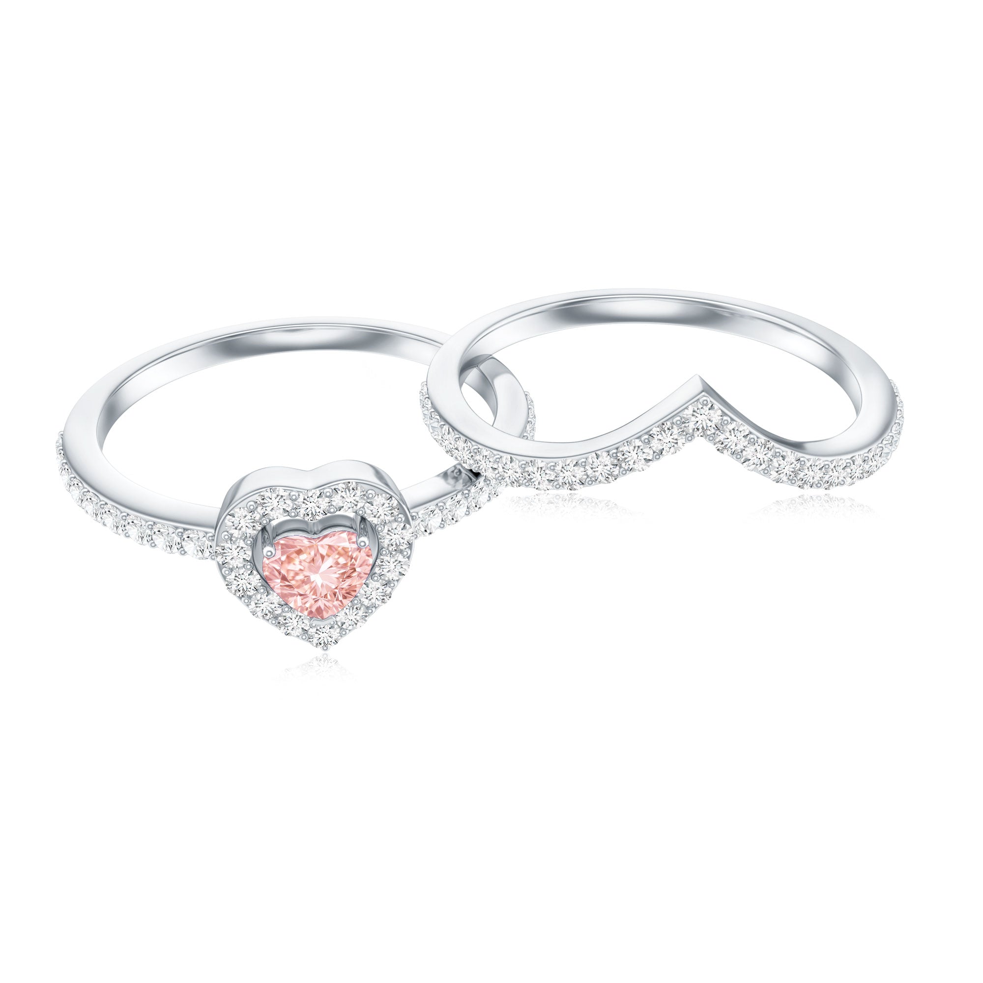 Rosec Jewels-Heart Shape Lab Grown Pink and White Diamond Wedding Ring Set