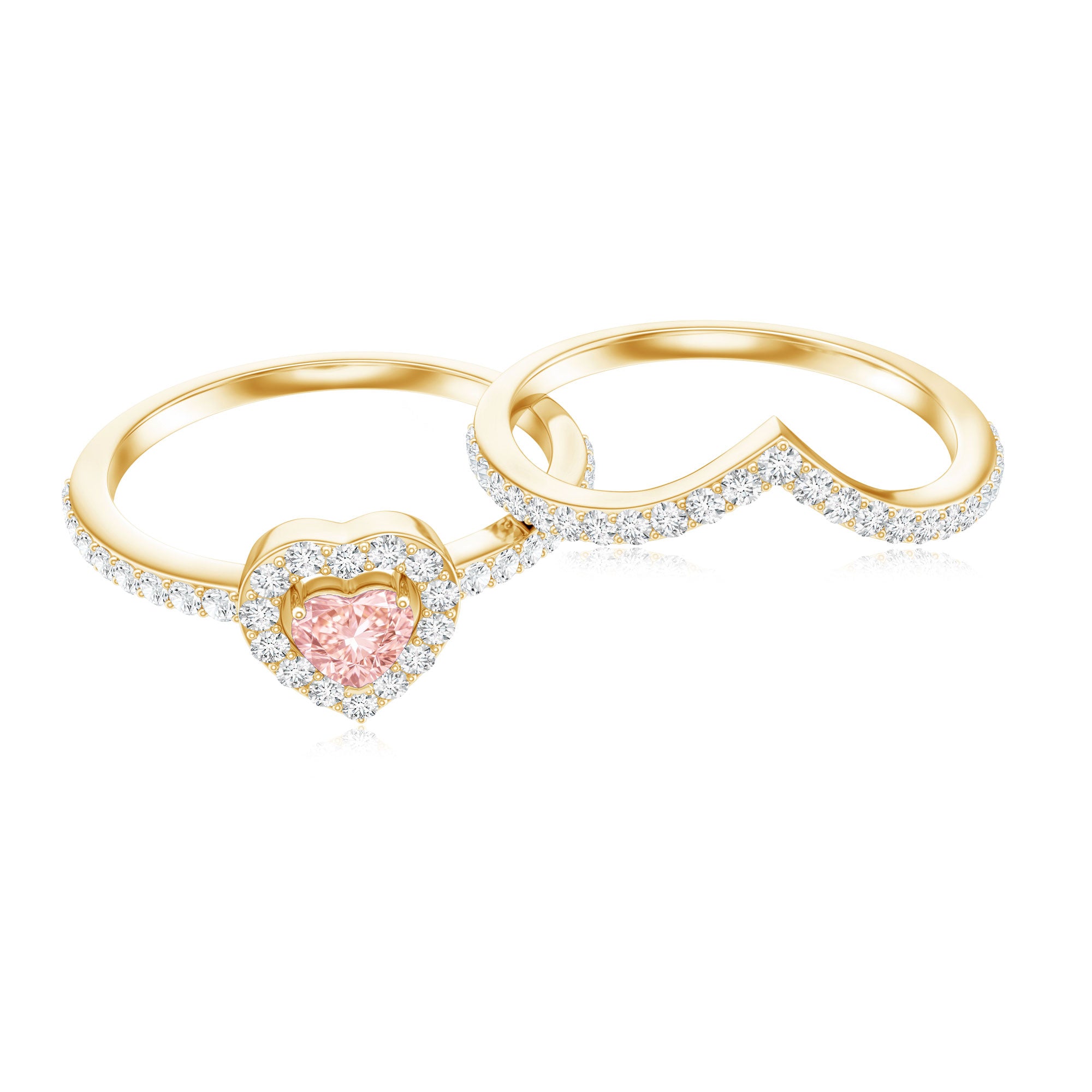 Heart Shape Lab Grown Pink and White Diamond Wedding Ring Set with IGI Certificate Fancy Pink - VS1 - Rosec Jewels