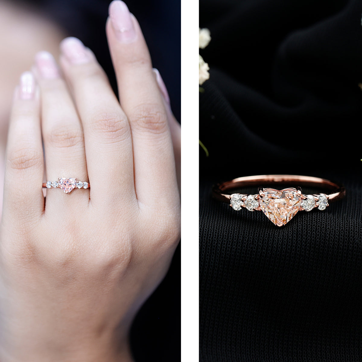 IGI Certified 1 Carat Lab Grown Pink and White Diamond Heart Promise Ring for Her Fancy Pink - VS1 - Rosec Jewels