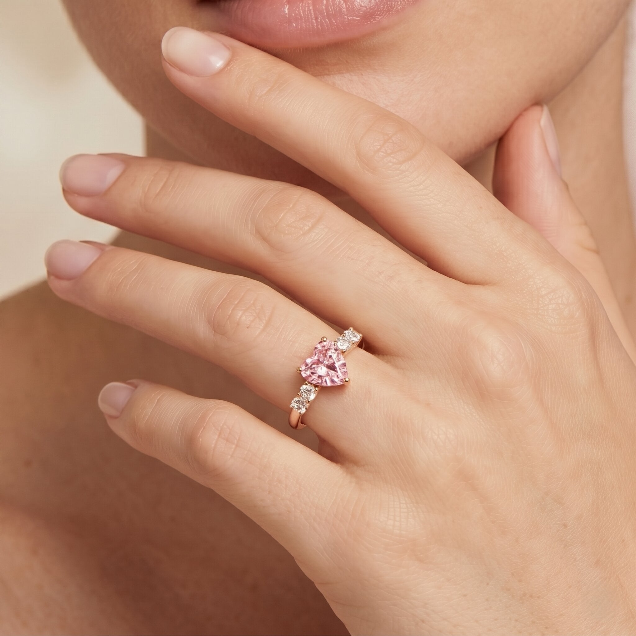 IGI Certified 1 Carat Lab Grown Pink and White Diamond Heart Promise Ring for Her Fancy Pink - VS1 - Rosec Jewels