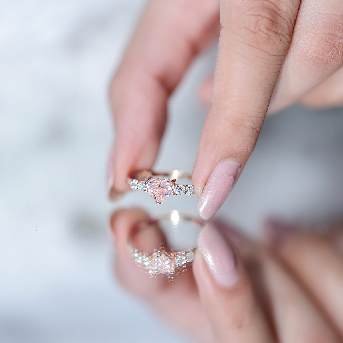 IGI Certified 1 Carat Lab Grown Pink and White Diamond Heart Promise Ring for Her Fancy Pink - VS1 - Rosec Jewels