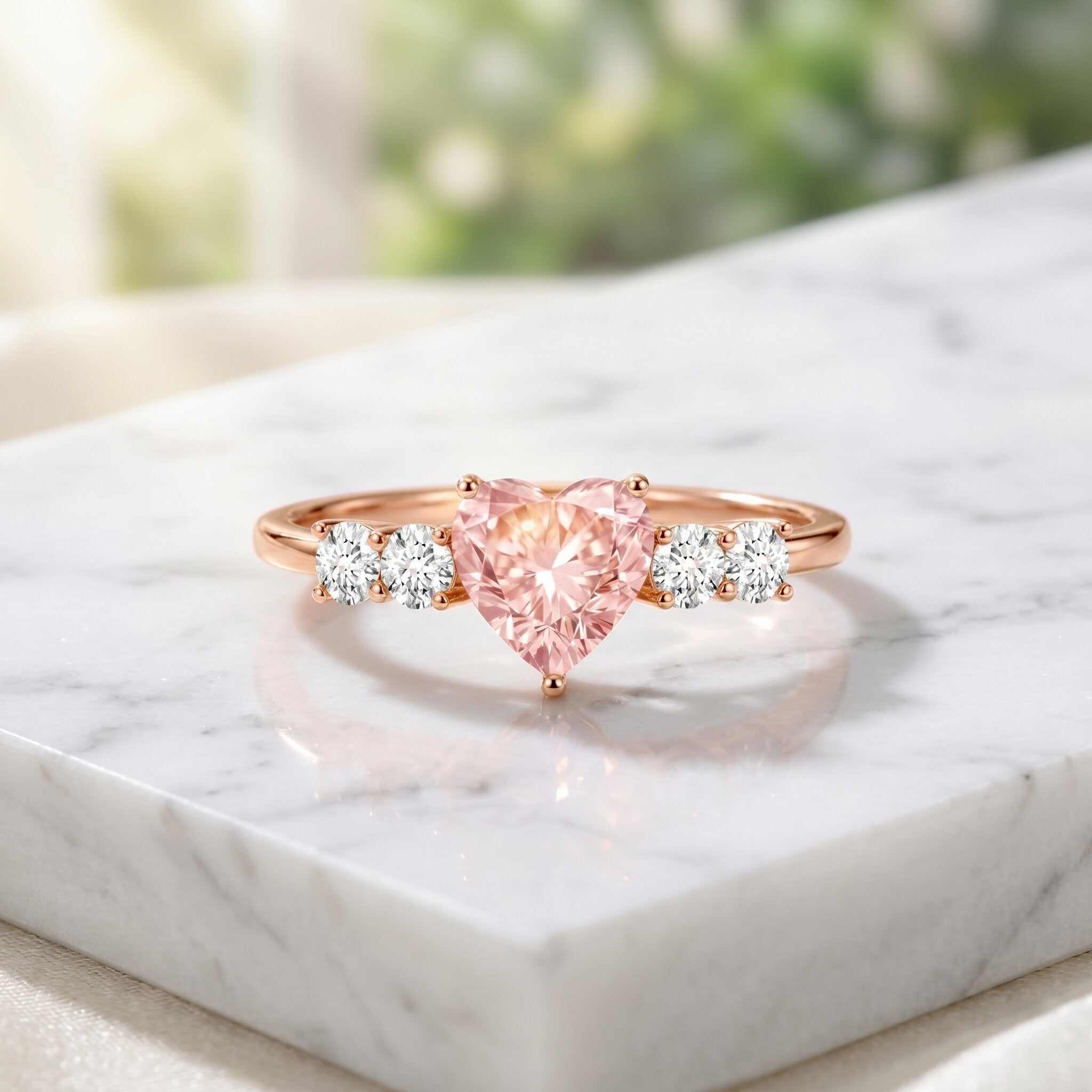 IGI Certified 1 Carat Lab Grown Pink and White Diamond Heart Promise Ring for Her Fancy Pink - VS1 - Rosec Jewels