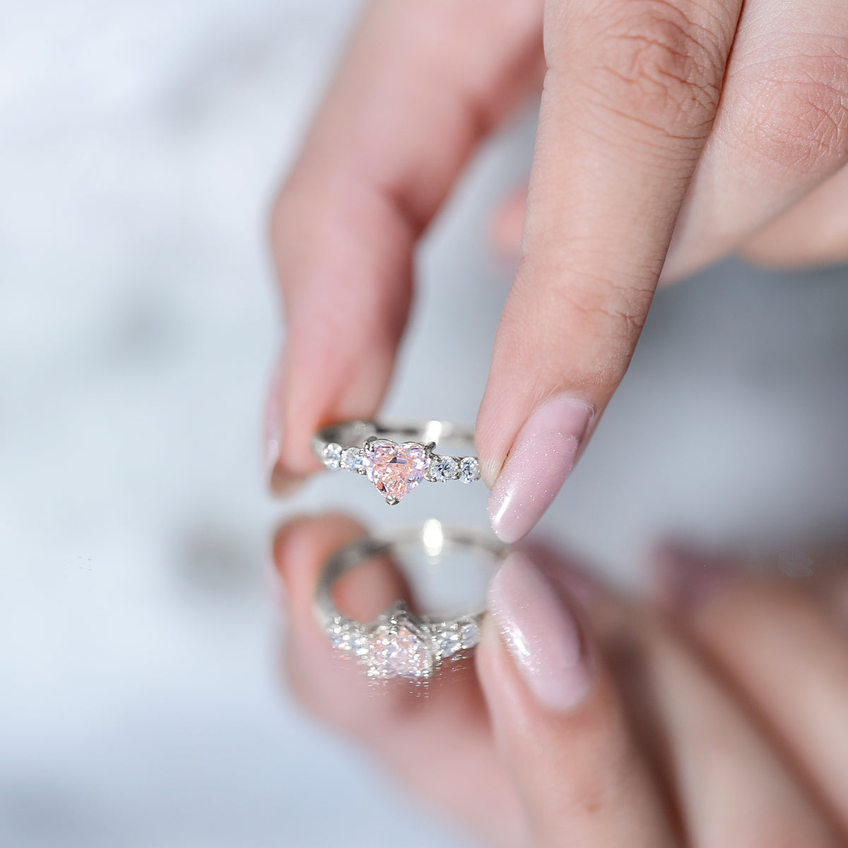 IGI Certified 1 Carat Lab Grown Pink and White Diamond Heart Promise Ring for Her Fancy Pink - VS1 - Rosec Jewels