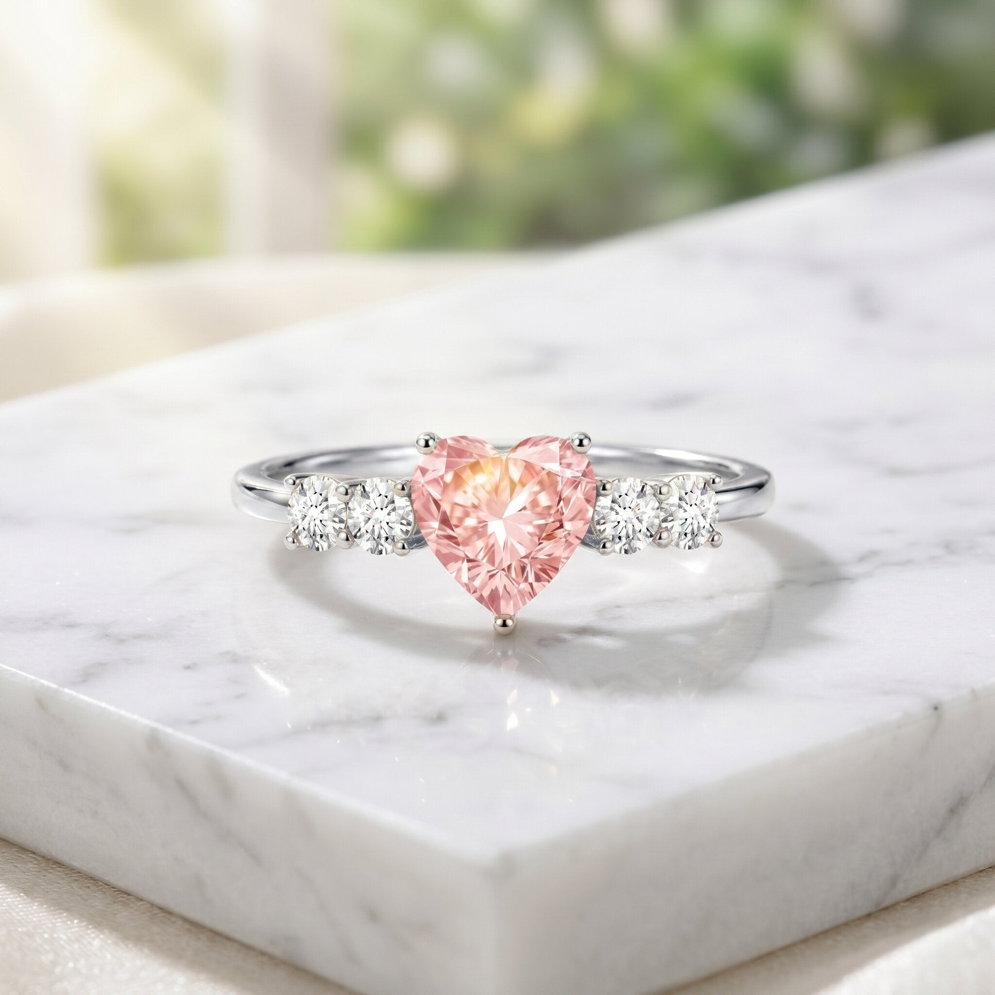 IGI Certified 1 Carat Lab Grown Pink and White Diamond Heart Promise Ring for Her Fancy Pink - VS1 - Rosec Jewels