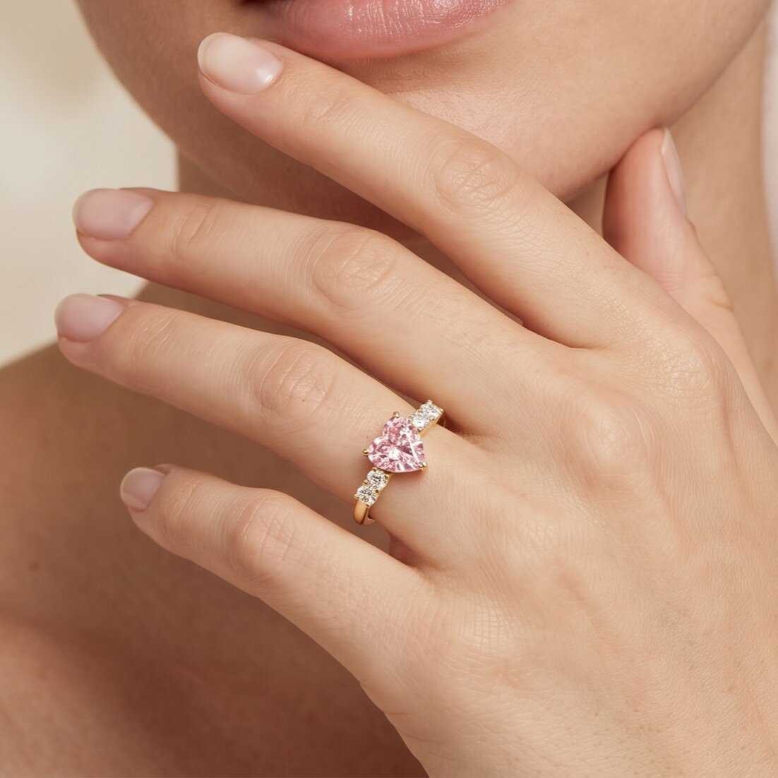 IGI Certified 1 Carat Lab Grown Pink and White Diamond Heart Promise Ring for Her Fancy Pink - VS1 - Rosec Jewels