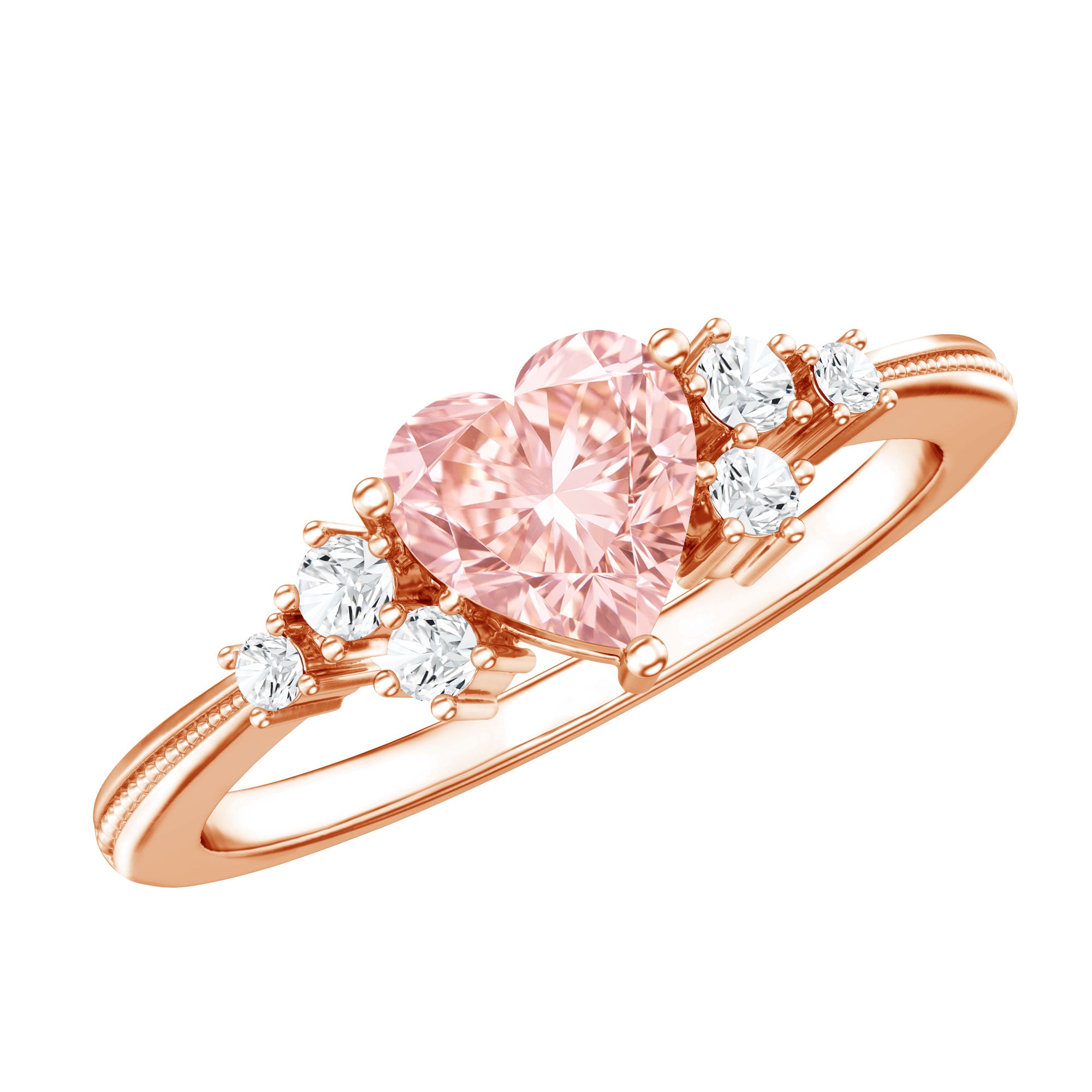 1 CT Lab Grown Pink and White Diamond Heart Engagement Ring IGI Certified E-VS1 - Rosec Jewels
