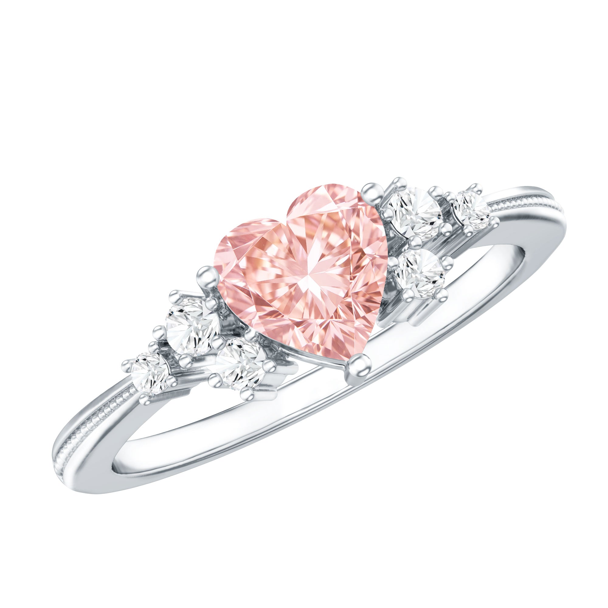 1 CT Lab Grown Pink and White Diamond Heart Engagement Ring IGI Certified Fancy Pink - VS1 - Rosec Jewels