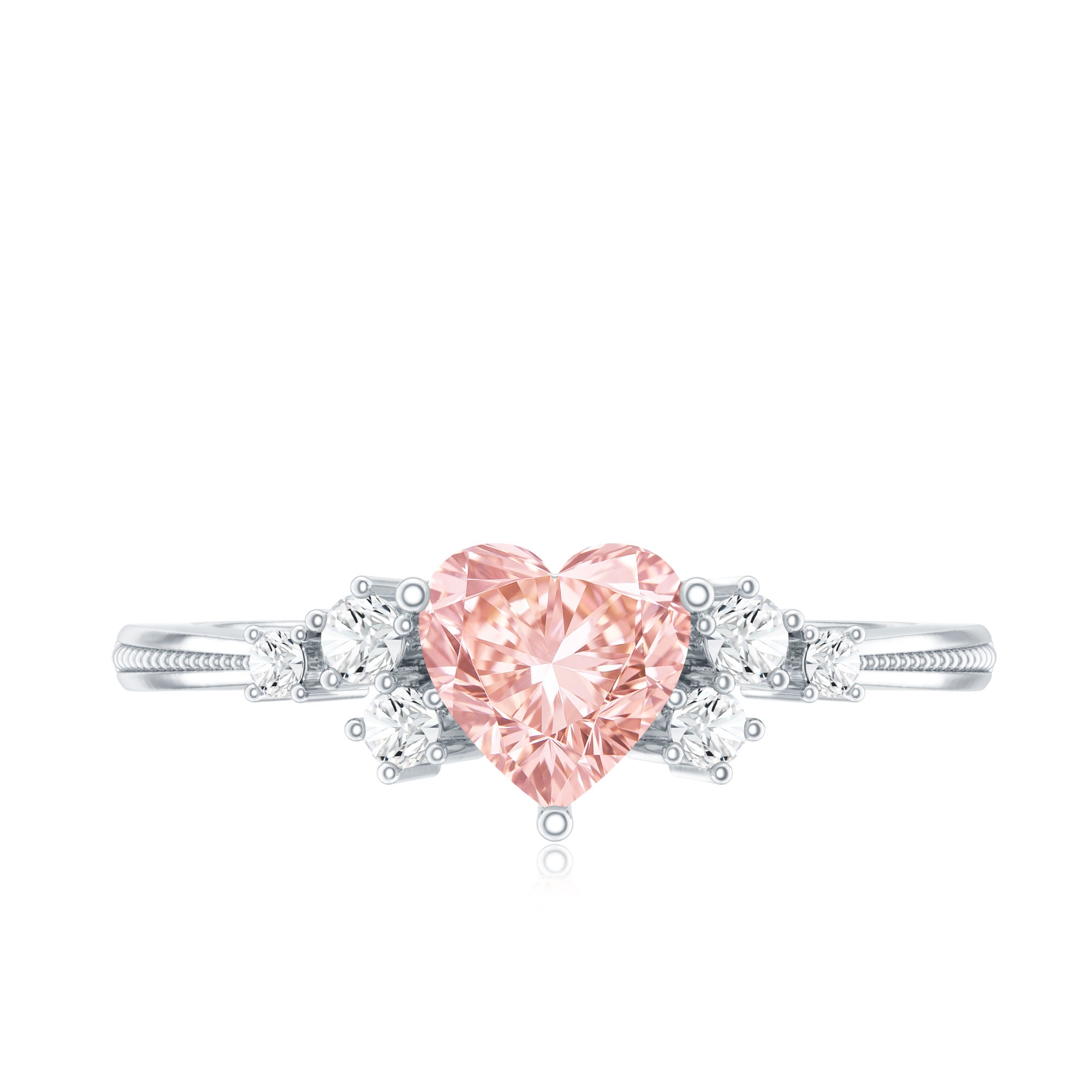 1 CT Lab Grown Pink and White Diamond Heart Engagement Ring IGI Certified Fancy Pink - VS1 - Rosec Jewels