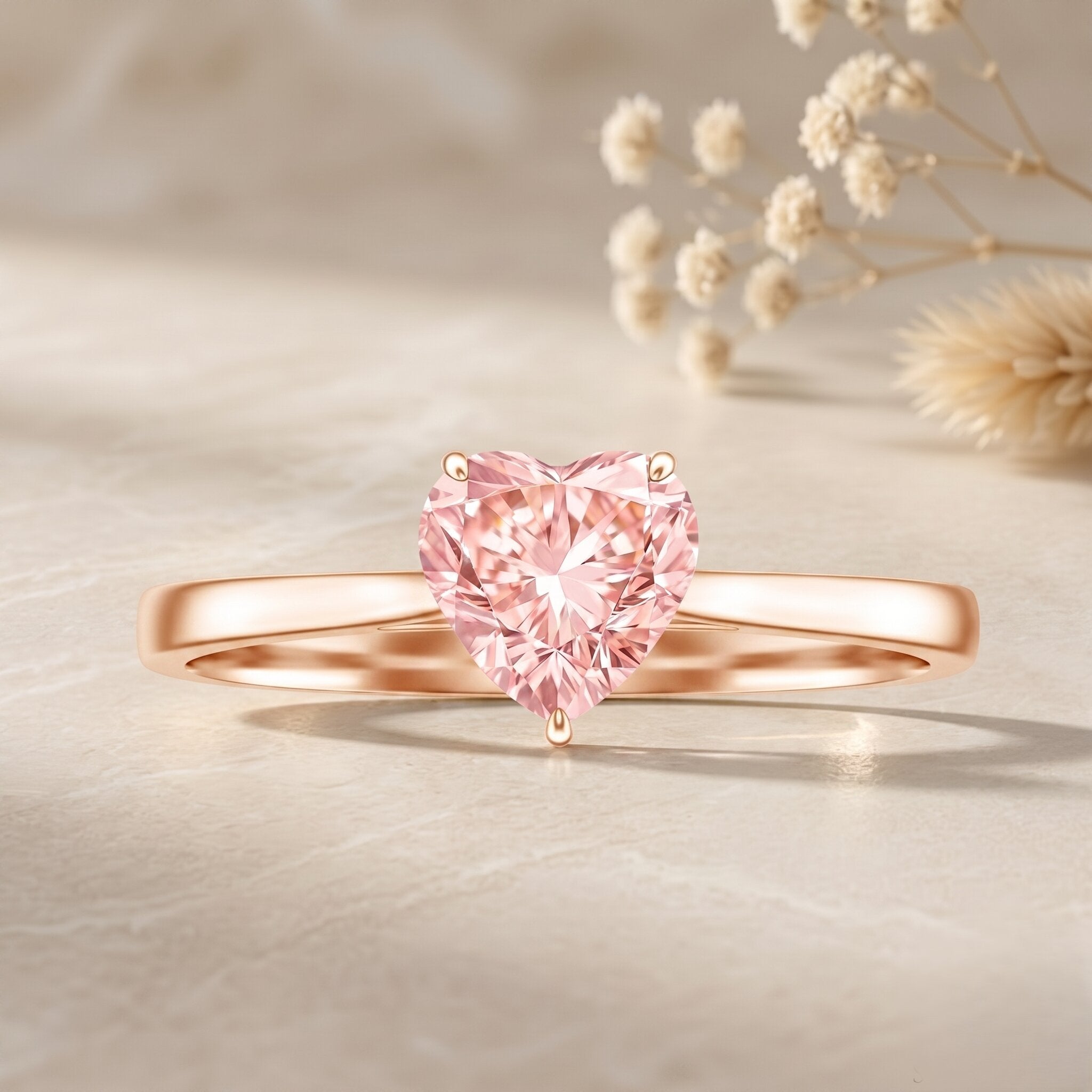 1 CT Lab Grown Pink Diamond Heart Promise Ring with IGI Certificate Fancy Pink - VS1 - Rosec Jewels