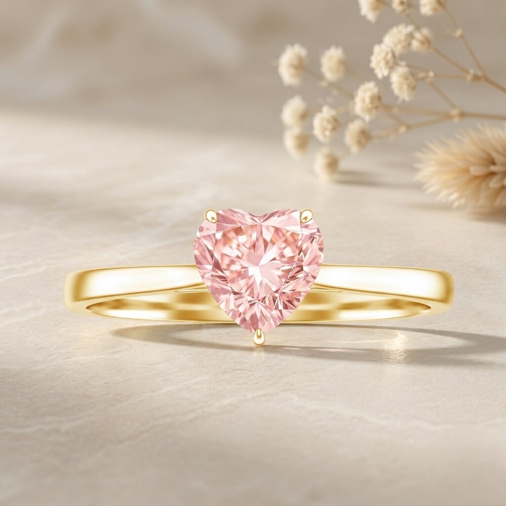 1 CT Lab Grown Pink Diamond Heart Promise Ring with IGI Certificate Fancy Pink - VS1 - Rosec Jewels