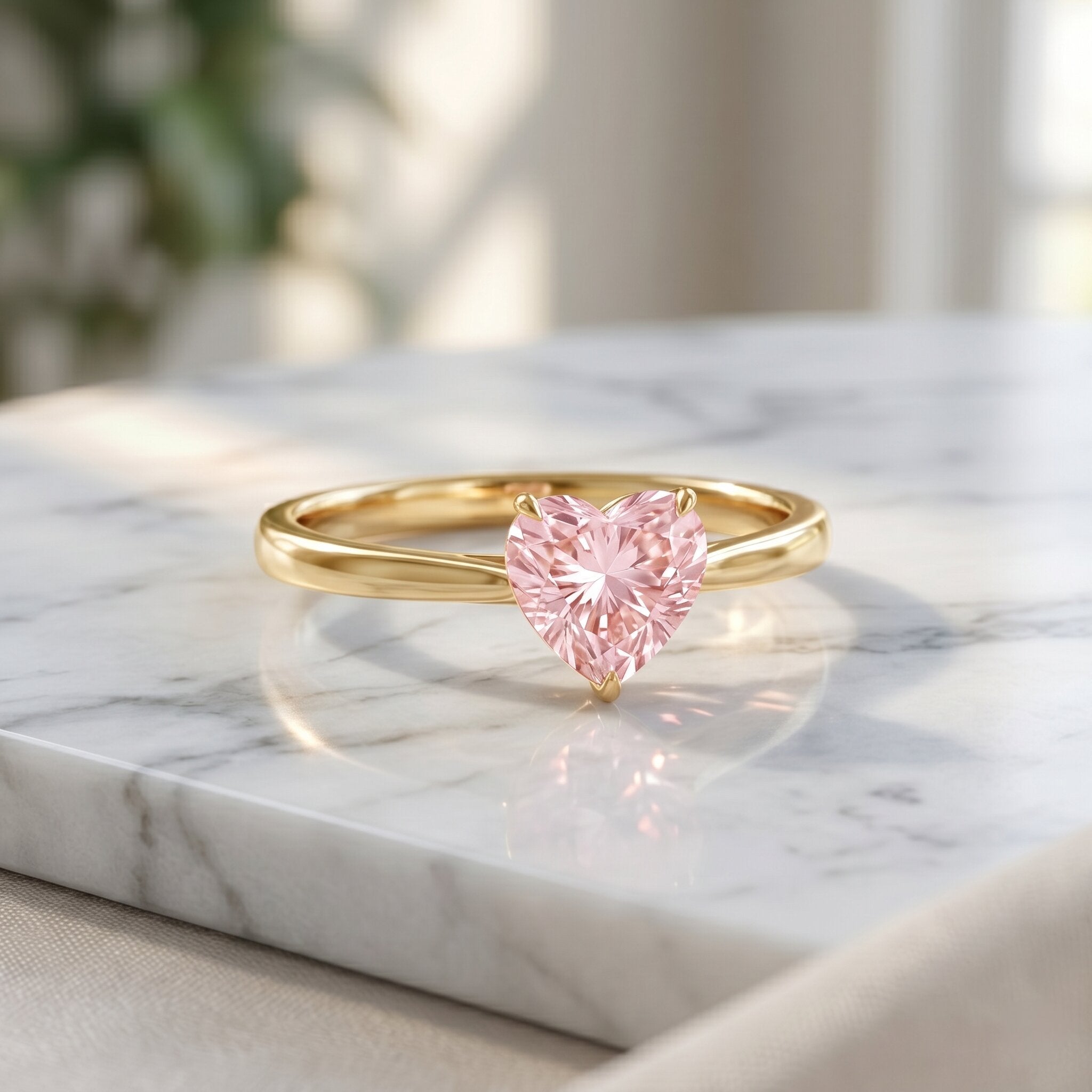 1 CT Lab Grown Pink Diamond Heart Promise Ring with IGI Certificate Fancy Pink - VS1 - Rosec Jewels