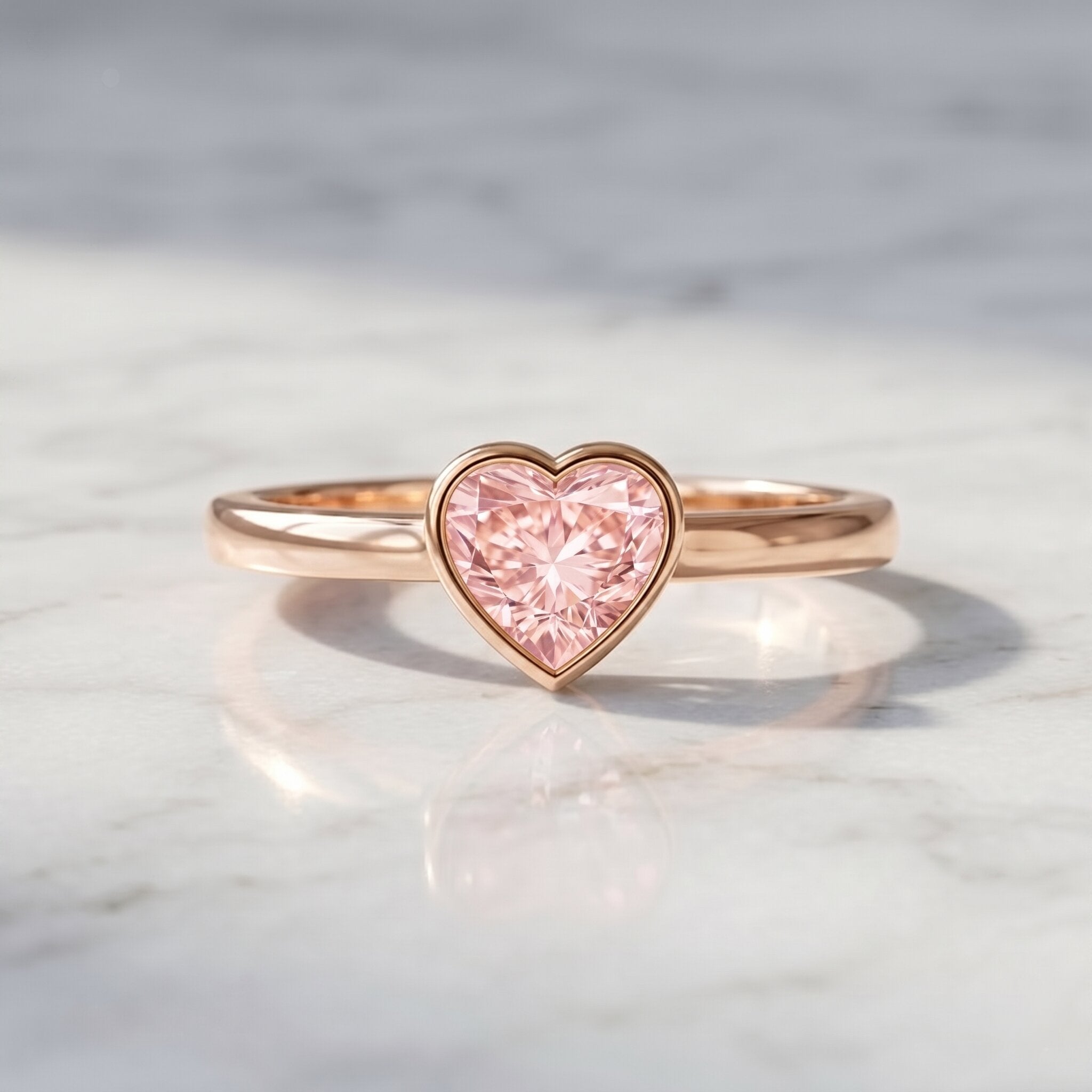 Bezel Set Lab Grown Pink Diamond Solitaire Promise Ring with IGI Certificate Fancy Pink - VS1 - Rosec Jewels