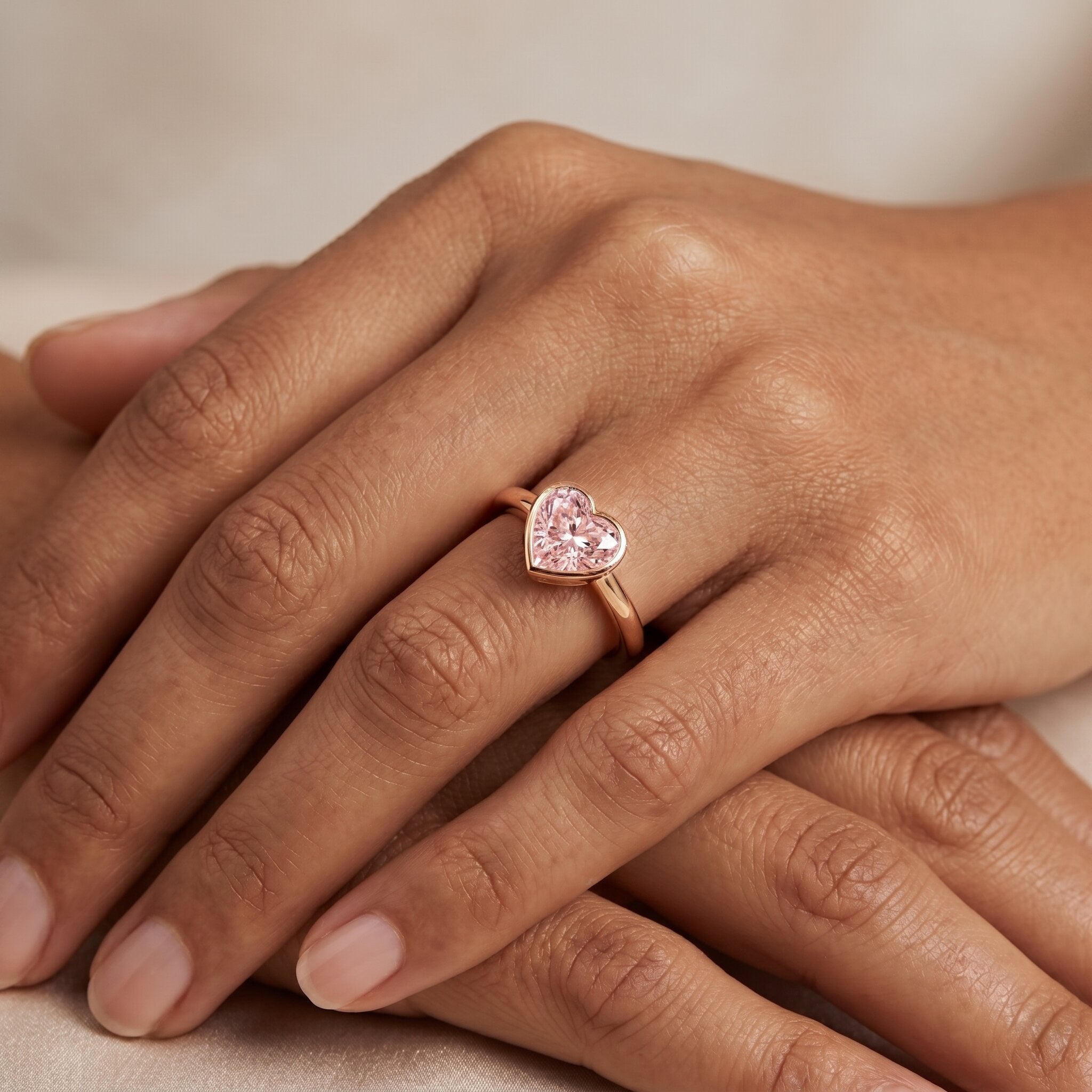 Bezel Set Lab Grown Pink Diamond Solitaire Promise Ring with IGI Certificate Fancy Pink - VS1 - Rosec Jewels