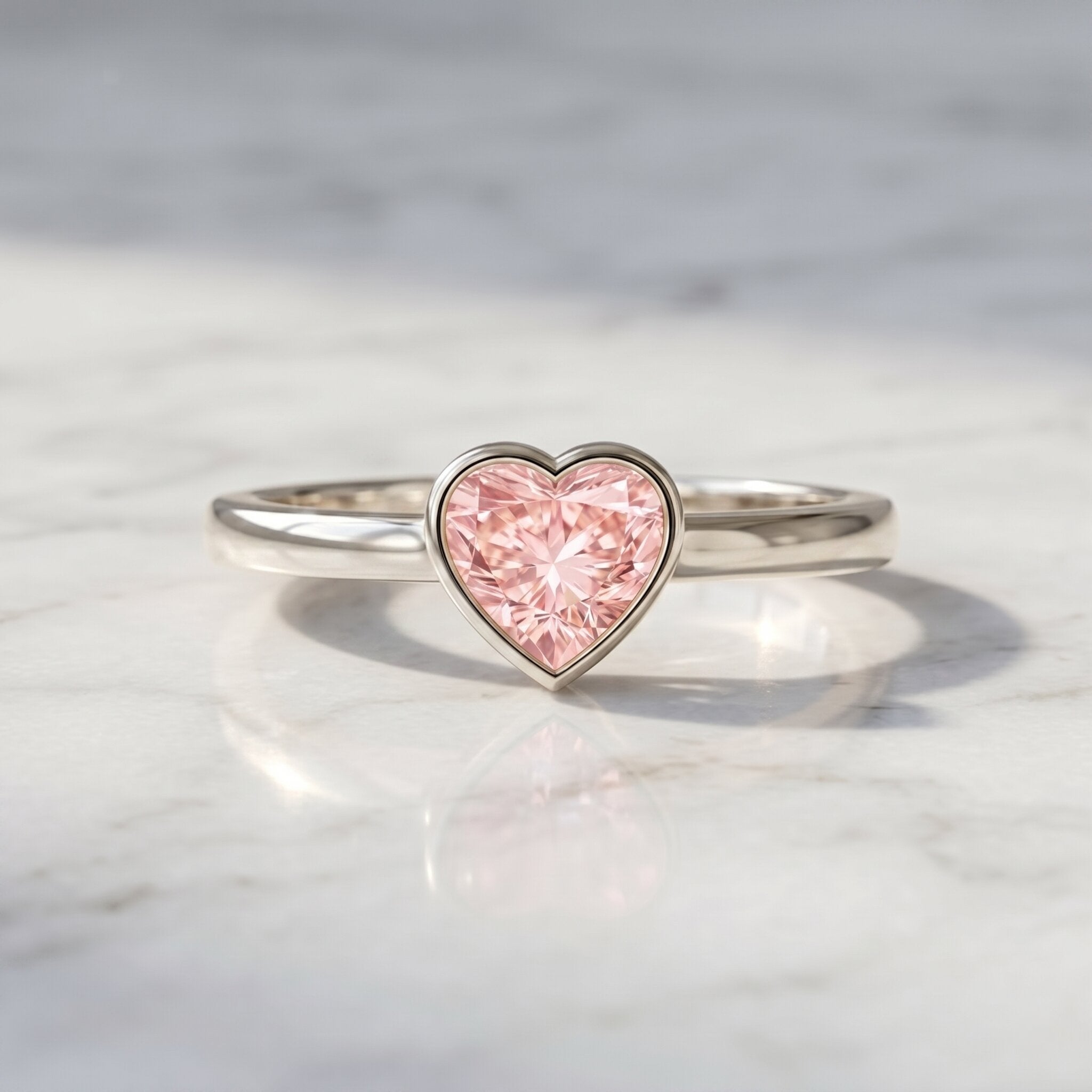 Bezel Set Lab Grown Pink Diamond Solitaire Promise Ring with IGI Certificate Fancy Pink - VS1 - Rosec Jewels