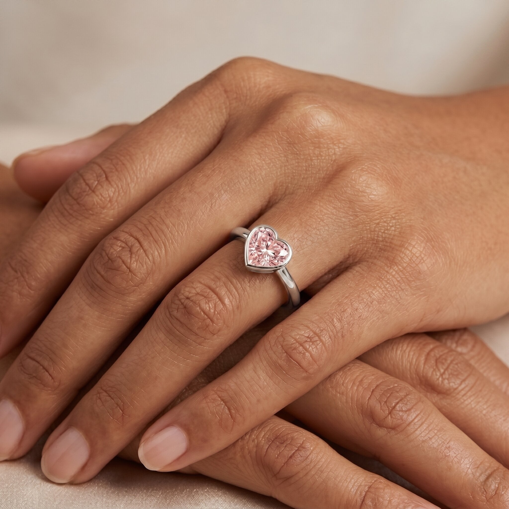 Bezel Set Lab Grown Pink Diamond Solitaire Promise Ring with IGI Certificate Fancy Pink - VS1 - Rosec Jewels