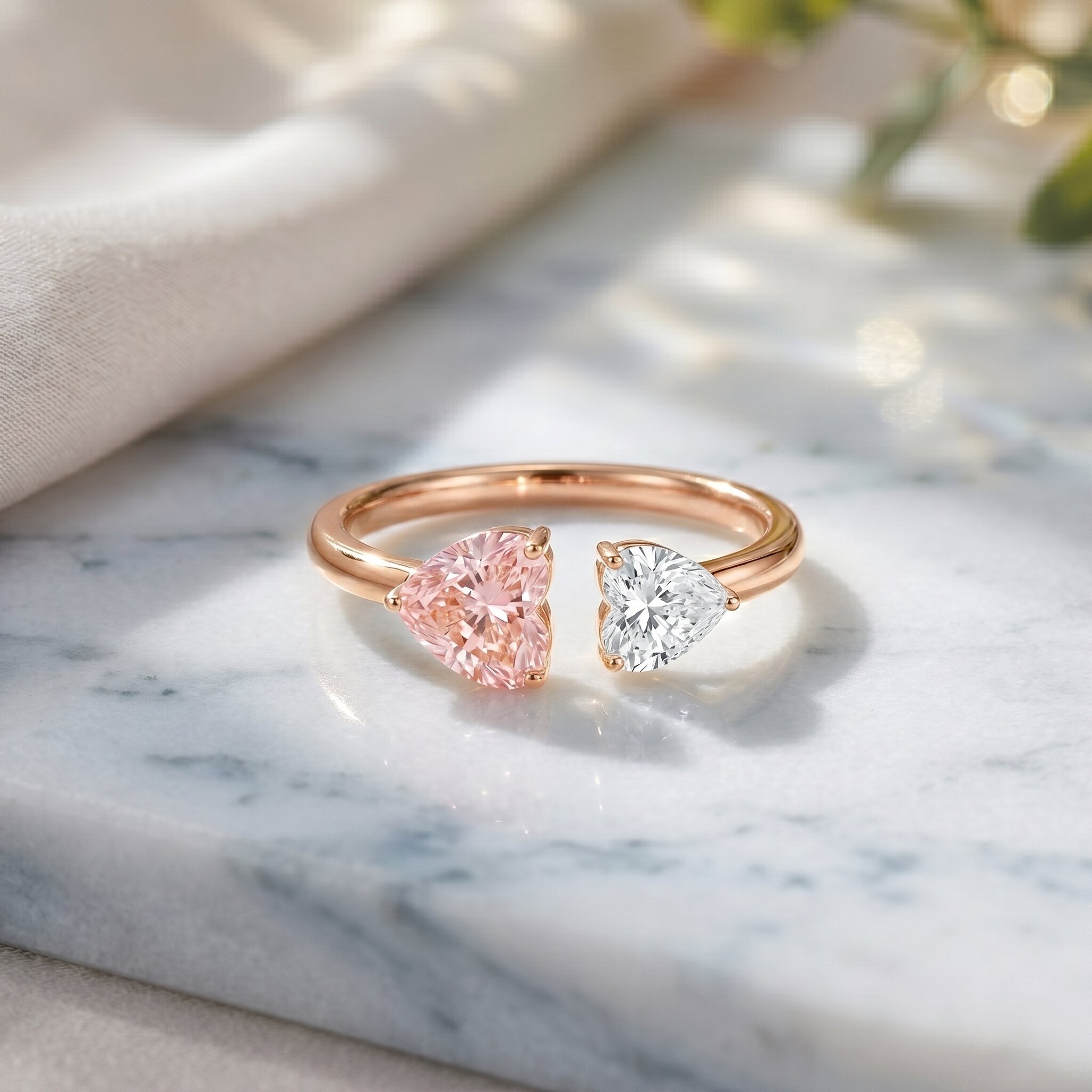 Heart Shape Lab Grown Pink White Diamond Toi Et Moi Promise Ring with IGI Certificate Fancy Pink - VS1 - Rosec Jewels