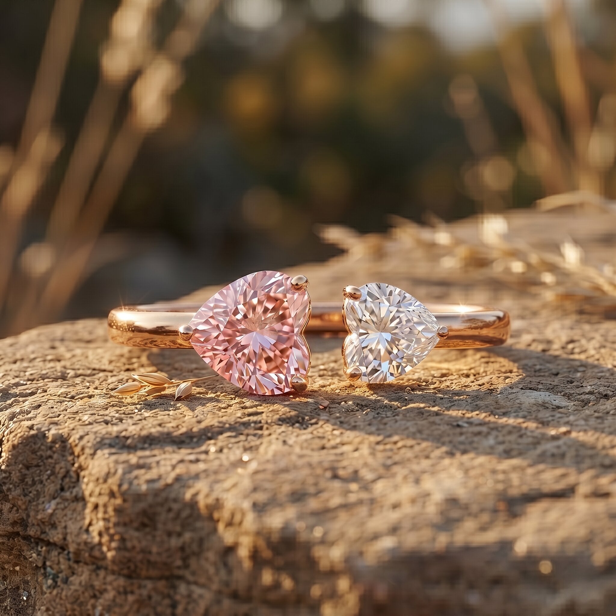 Heart Shape Lab Grown Pink White Diamond Toi Et Moi Promise Ring with IGI Certificate Fancy Pink - VS1 - Rosec Jewels