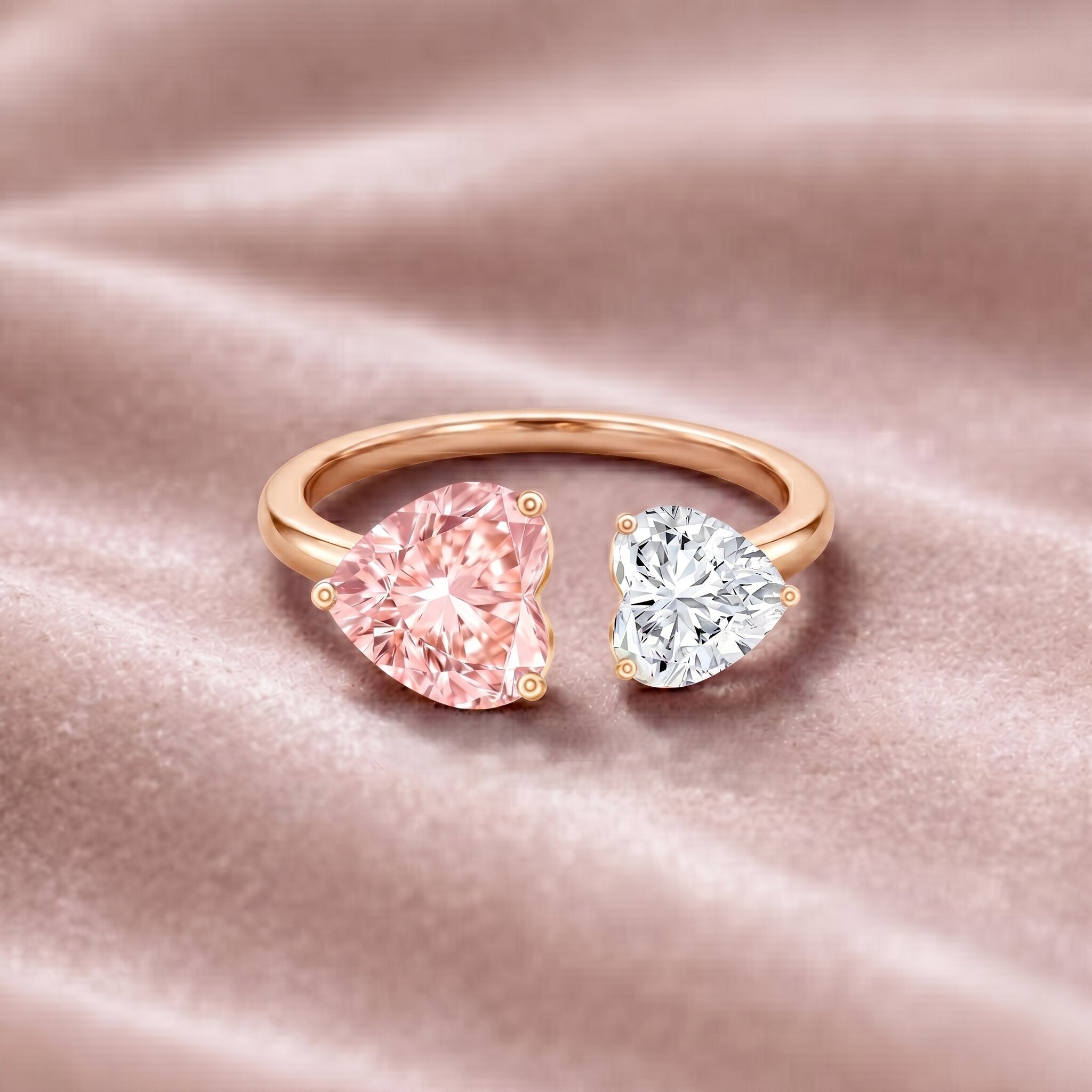 Heart Shape Lab Grown Pink White Diamond Toi Et Moi Promise Ring with IGI Certificate VVS - Rosec Jewels