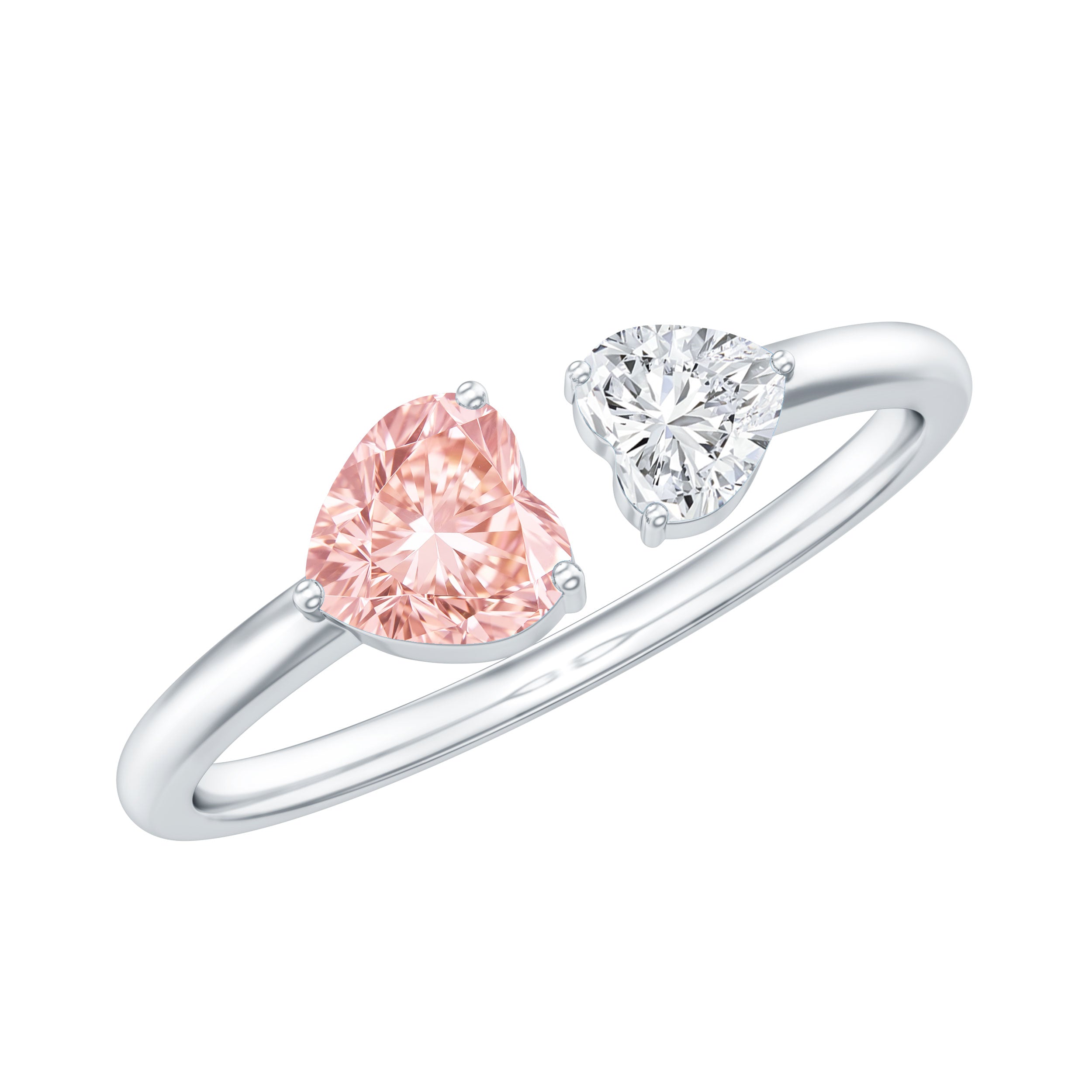 Heart Shape Lab Grown Pink White Diamond Toi Et Moi Promise Ring with IGI Certificate Fancy Pink - VS1 - Rosec Jewels