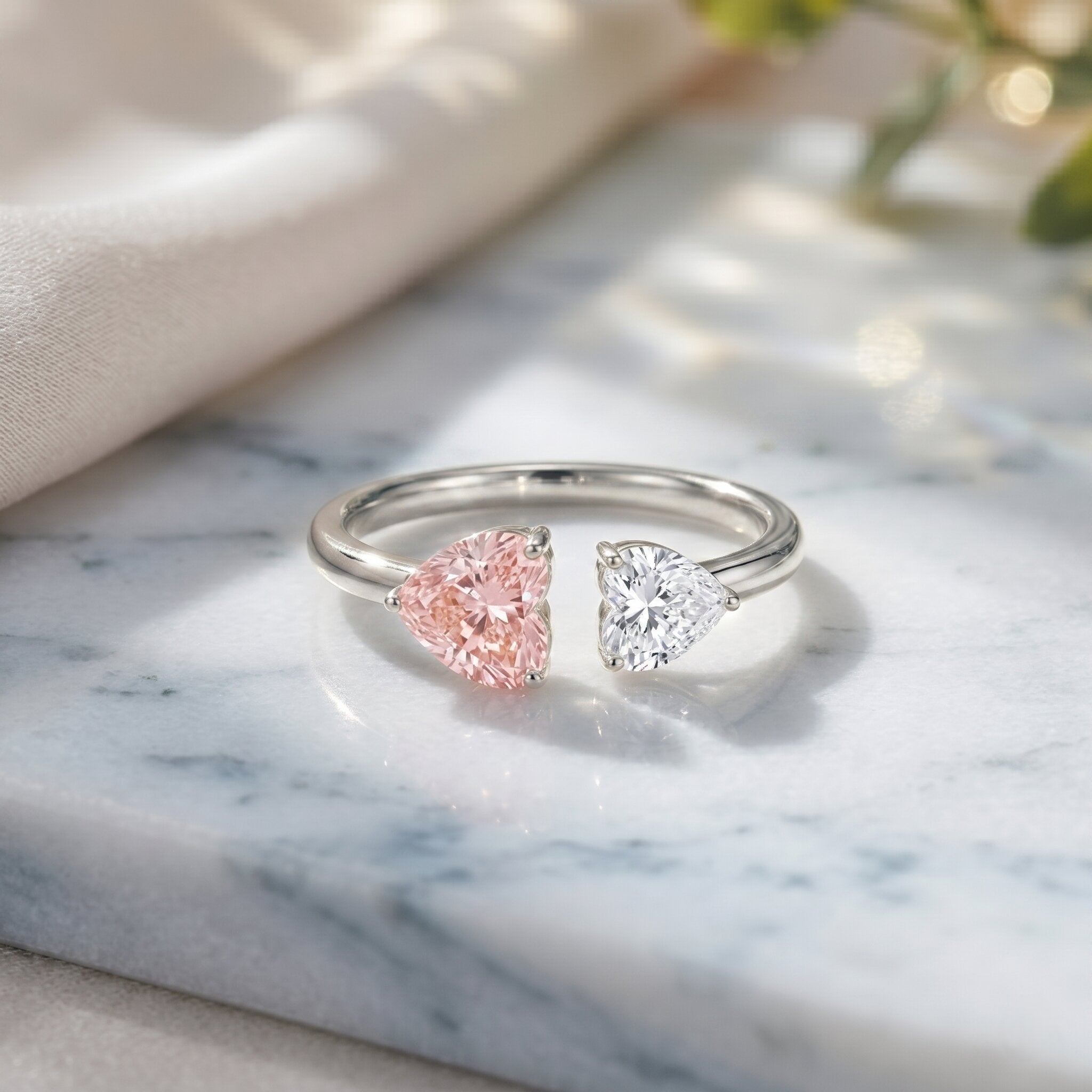 Heart Shape Lab Grown Pink White Diamond Toi Et Moi Promise Ring with IGI Certificate Fancy Pink - VS1 - Rosec Jewels