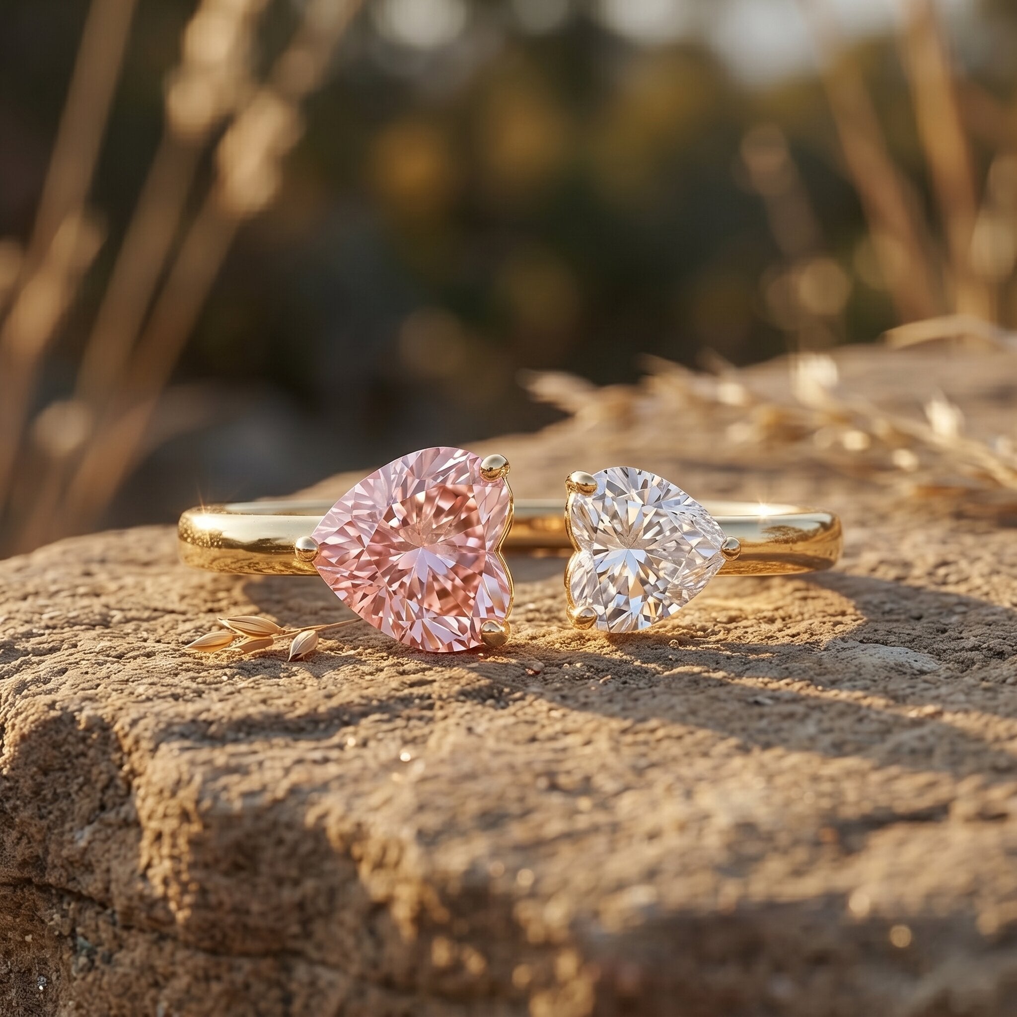 Heart Shape Lab Grown Pink White Diamond Toi Et Moi Promise Ring with IGI Certificate Fancy Pink - VS1 - Rosec Jewels