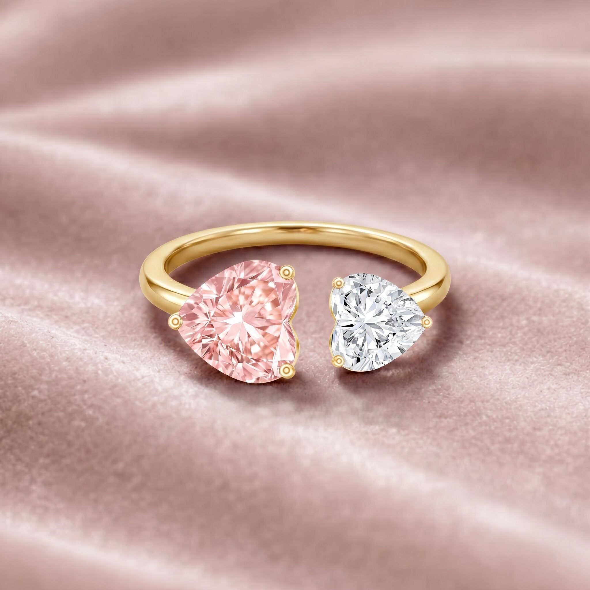 Heart Shape Lab Grown Pink White Diamond Toi Et Moi Promise Ring with IGI Certificate Fancy Pink - VS1 - Rosec Jewels