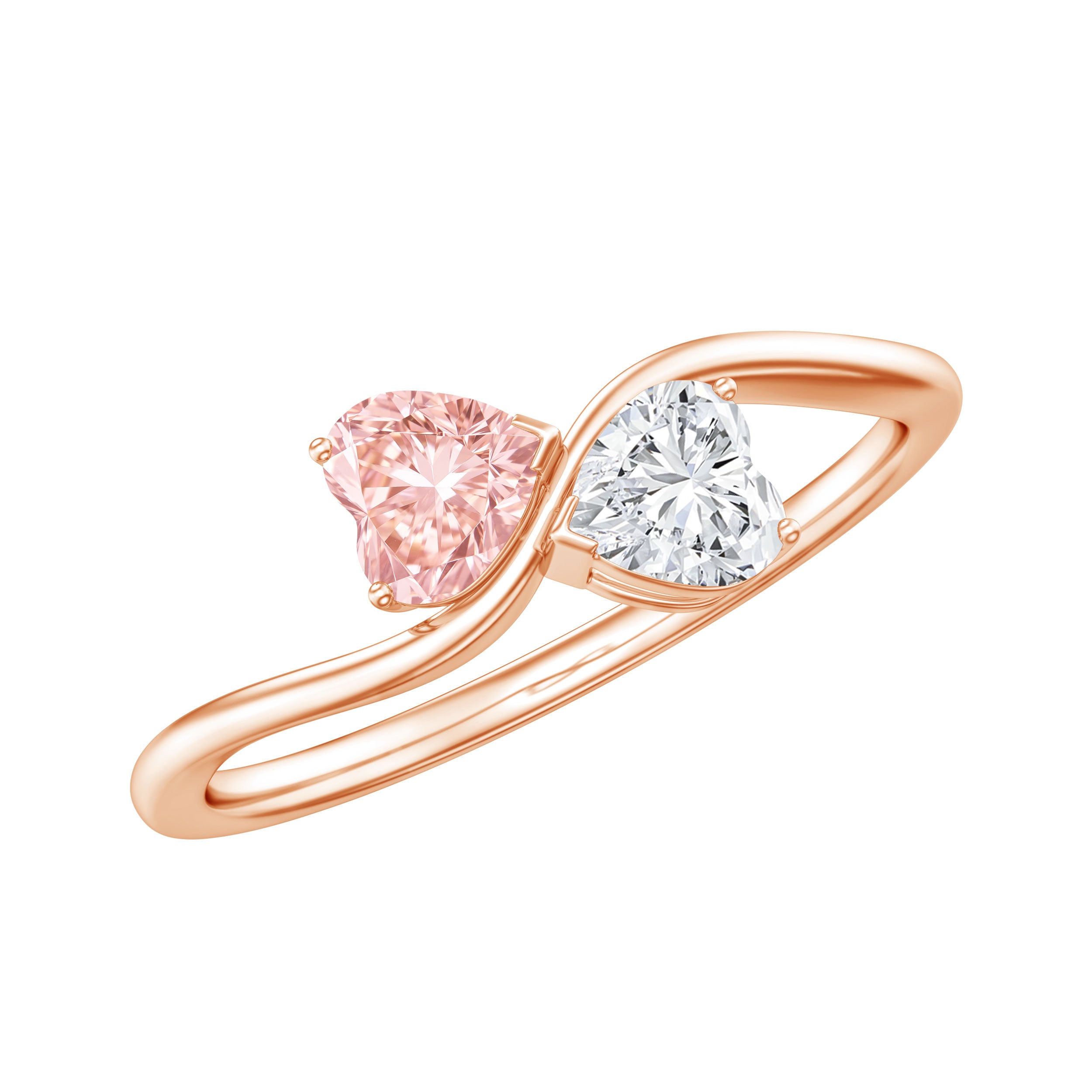 Lab Grown Pink and White Diamond Double Heart Promise Ring IGI Certified Fancy Pink - VS1 - Rosec Jewels