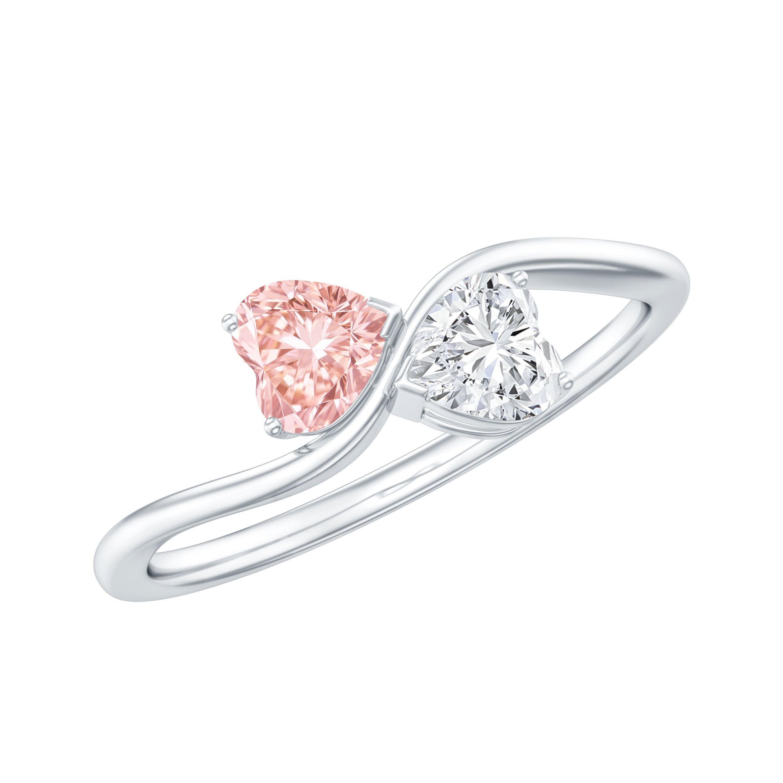 Lab Grown Pink and White Diamond Double Heart Promise Ring IGI Certified Fancy Pink - VS1 - Rosec Jewels