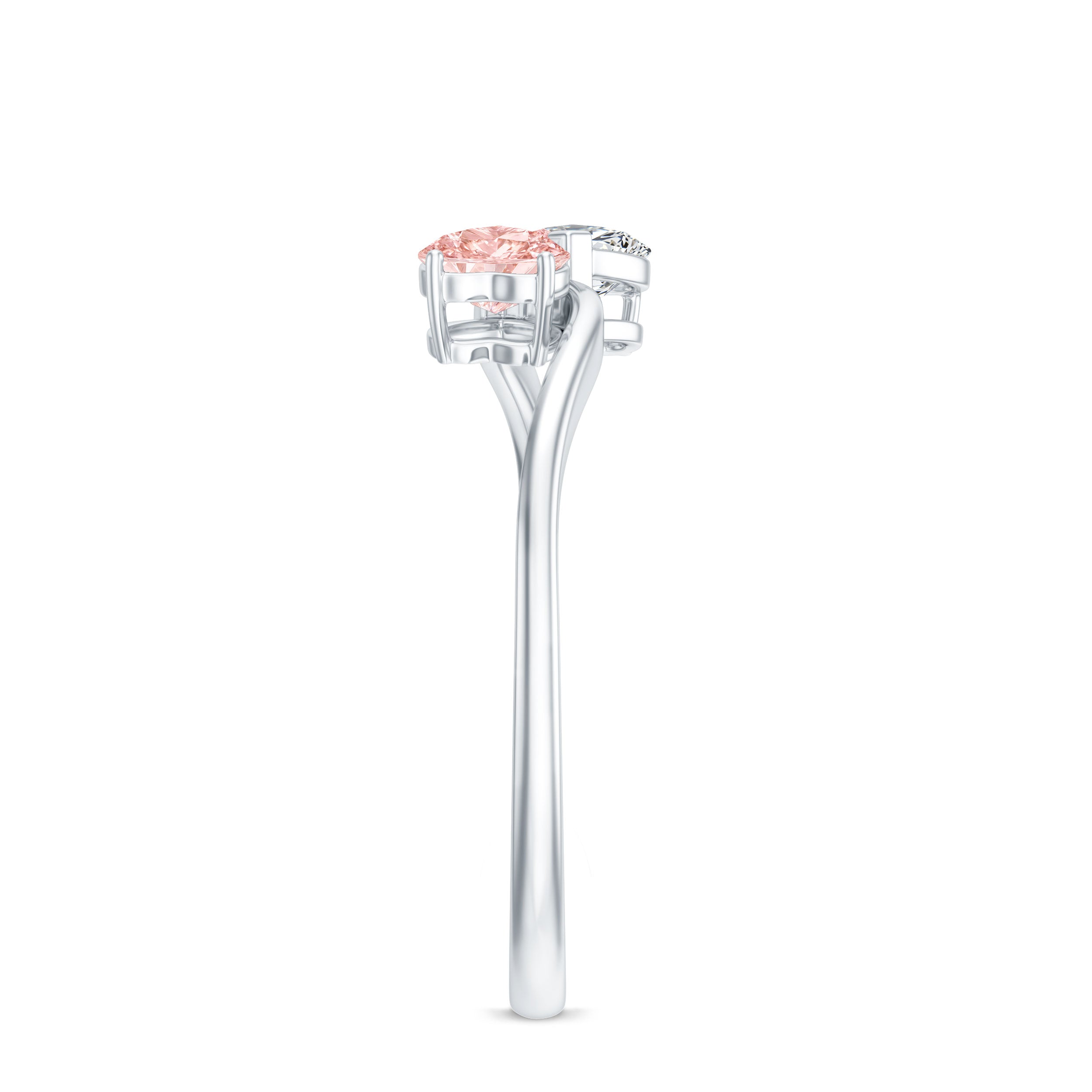 Lab Grown Pink and White Diamond Double Heart Promise Ring IGI Certified Fancy Pink - VS1 - Rosec Jewels