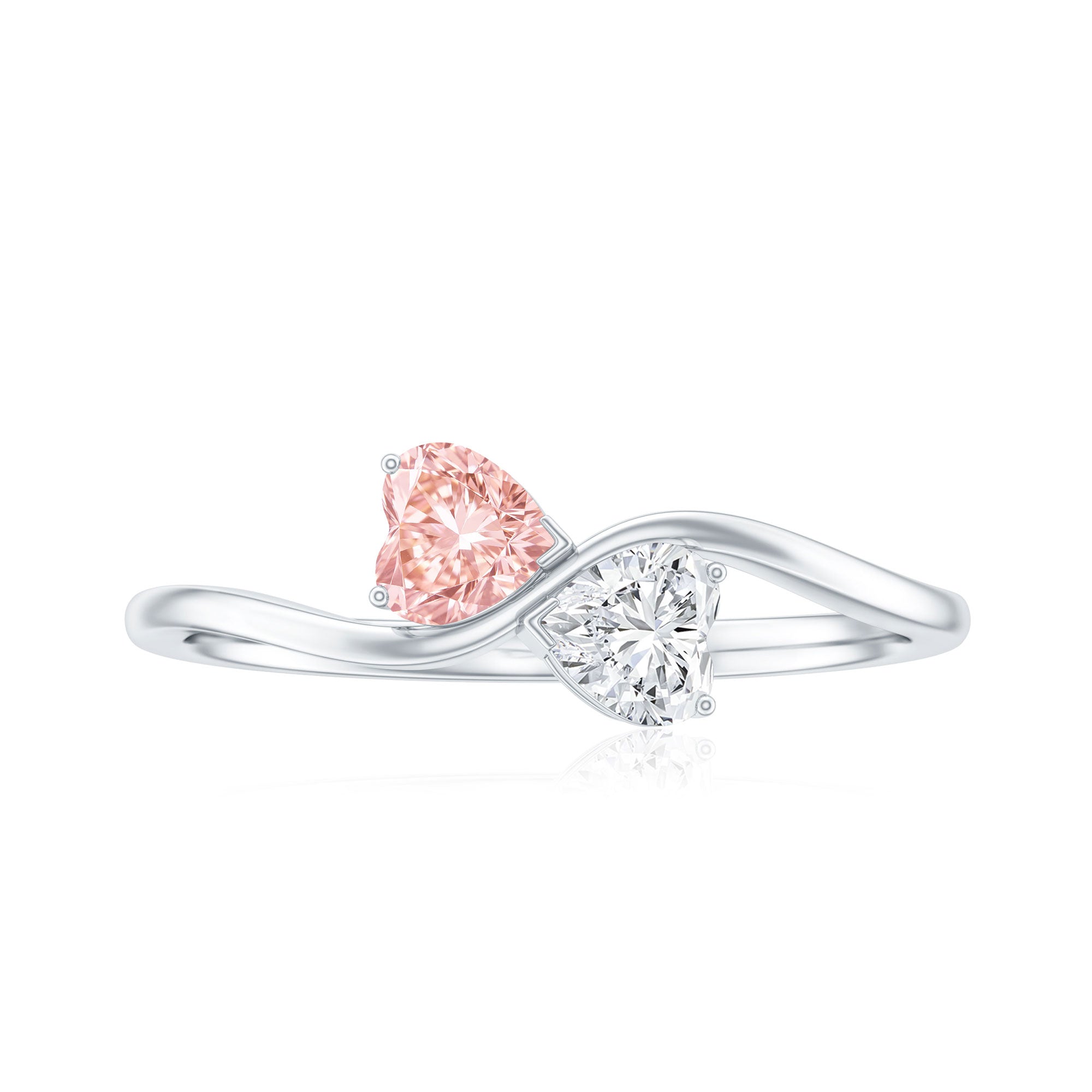 Lab Grown Pink and White Diamond Double Heart Promise Ring IGI Certified Fancy Pink - VS1 - Rosec Jewels