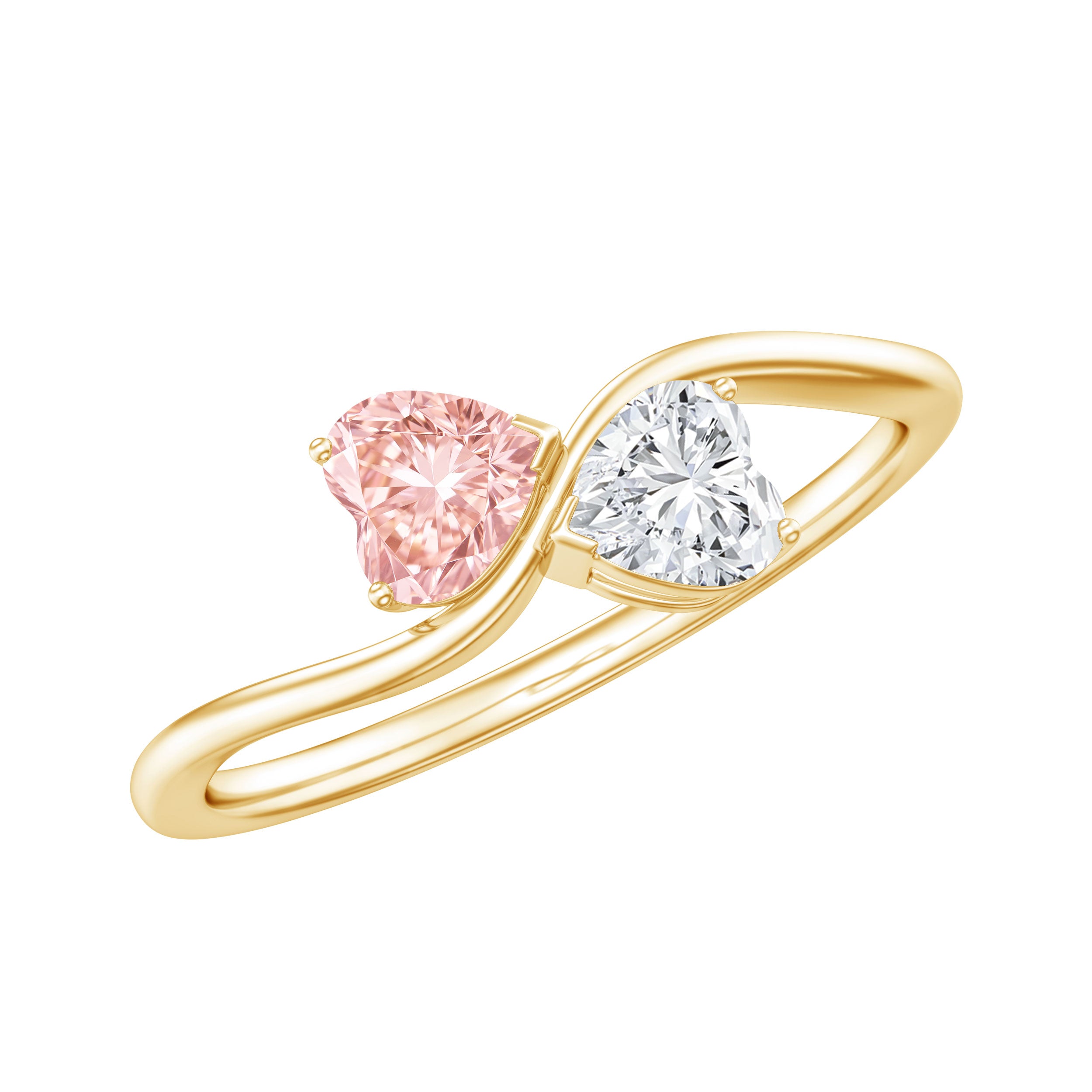 Rosec Jewels-Lab Grown Pink and White Diamond Double Heart Promise Ring