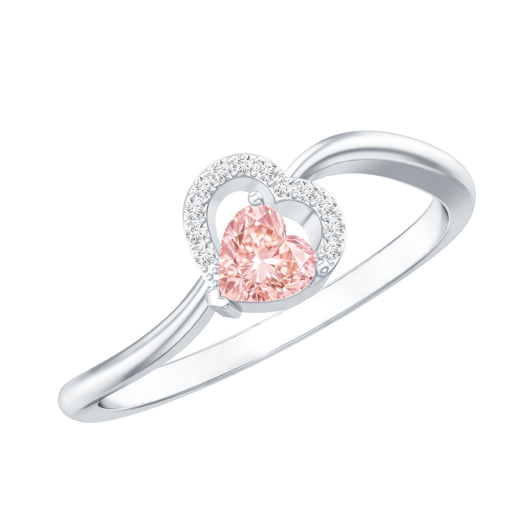IGI Certified Lab Grown Pink Diamond Heart Promise Ring with Twisted Band Fancy Pink - VS1 - Rosec Jewels
