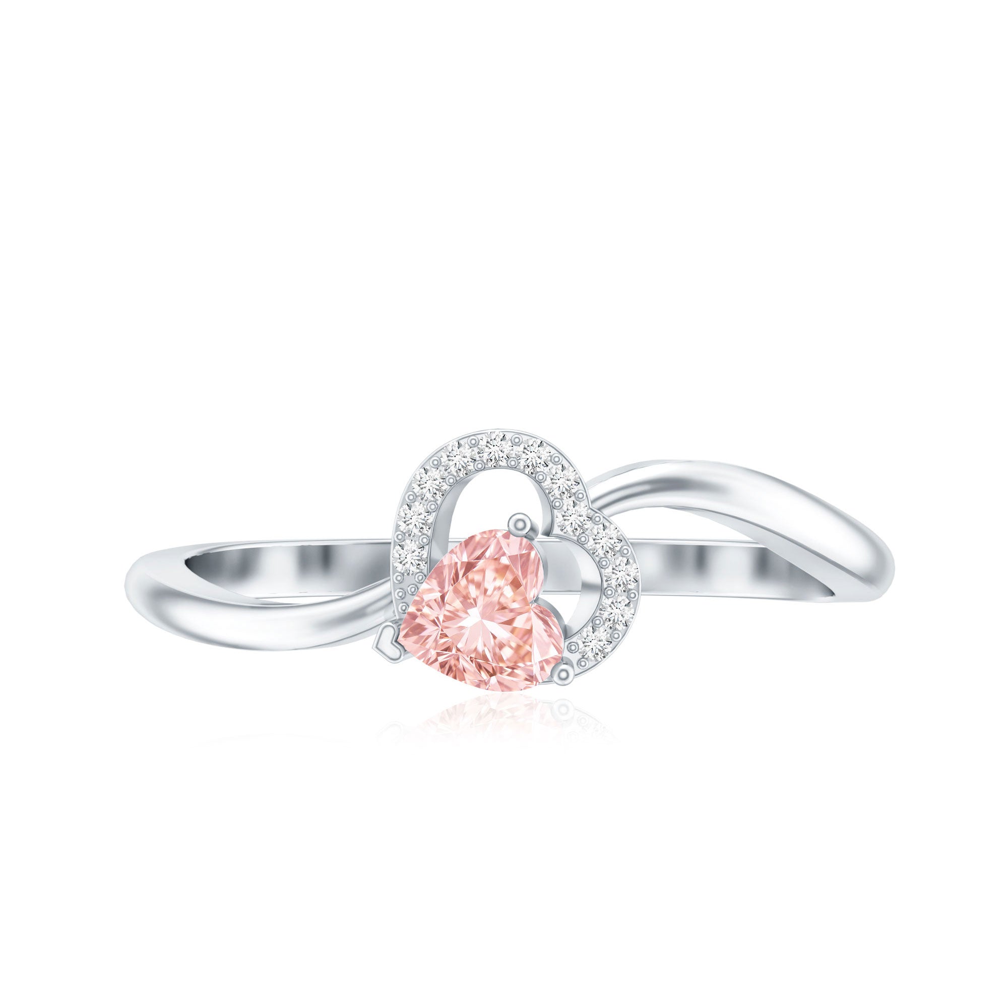 IGI Certified Lab Grown Pink Diamond Heart Promise Ring with Twisted Band E-VS1 - Rosec Jewels