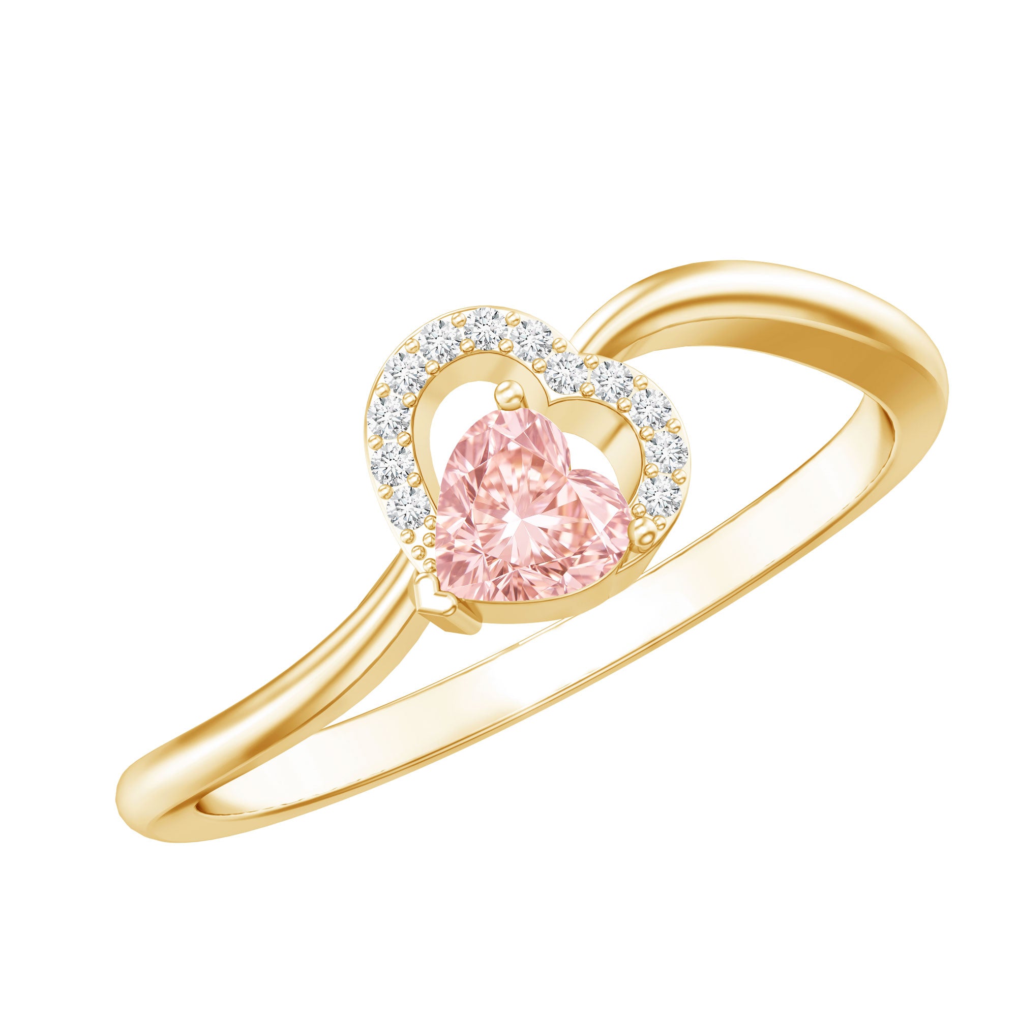 IGI Certified Lab Grown Pink Diamond Heart Promise Ring with Twisted Band Fancy Pink - VS1 - Rosec Jewels