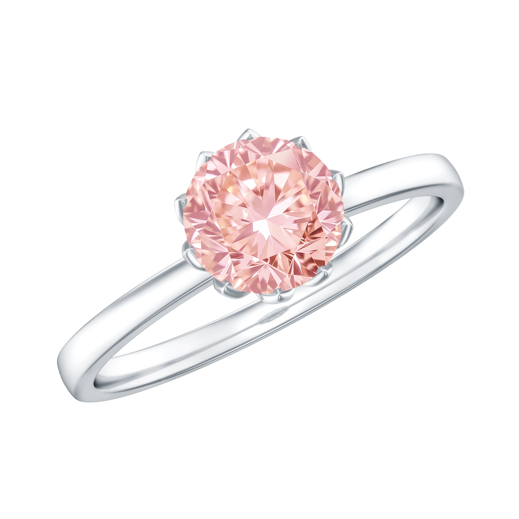 1 CT Lab Grown Pink Diamond Solitaire Engagement Ring in Lotus Basket Setting