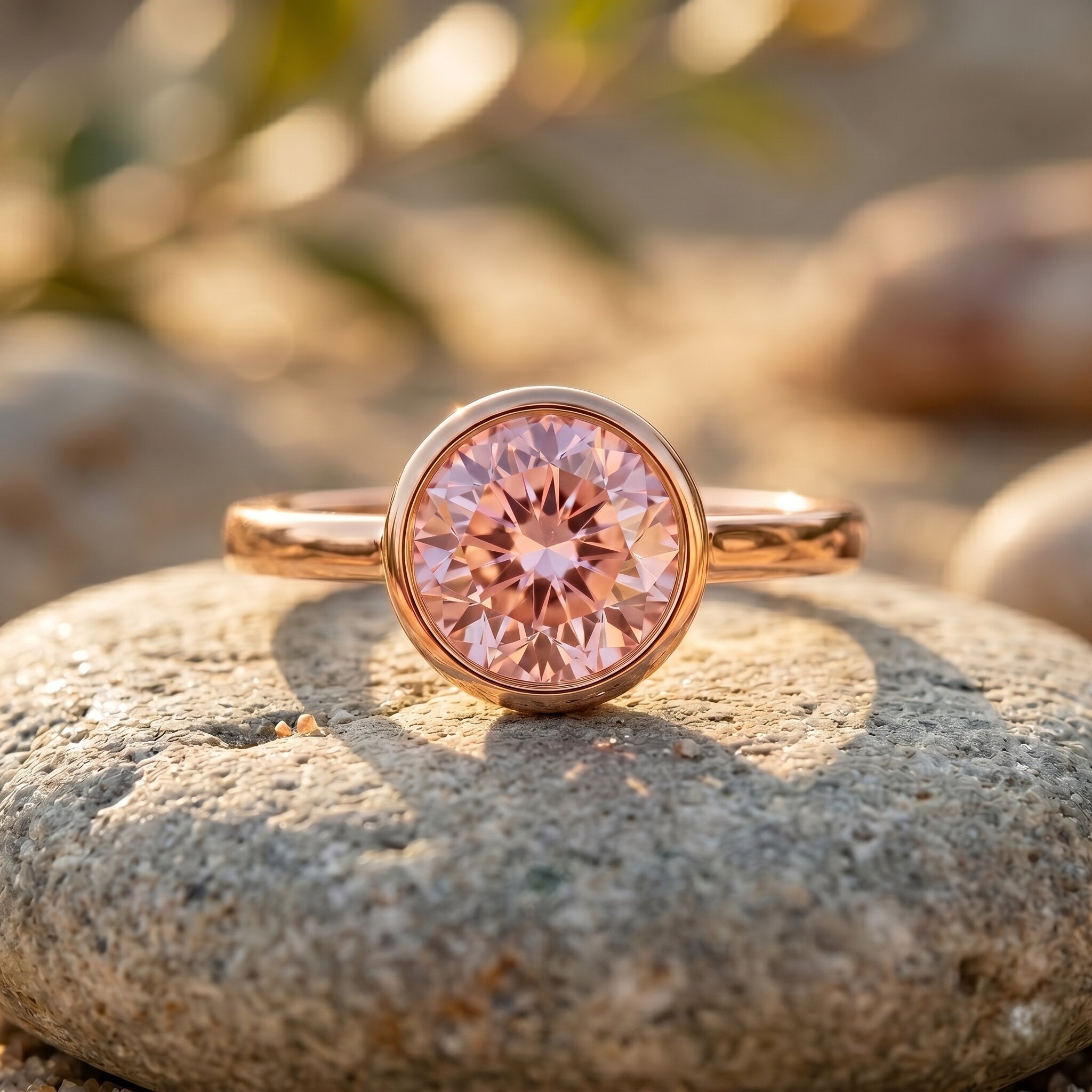 1 CT Lab Grown Pink Diamond Bezel Set Engagement Ring with IGI Certificate Fancy Pink - VS1 - Rosec Jewels