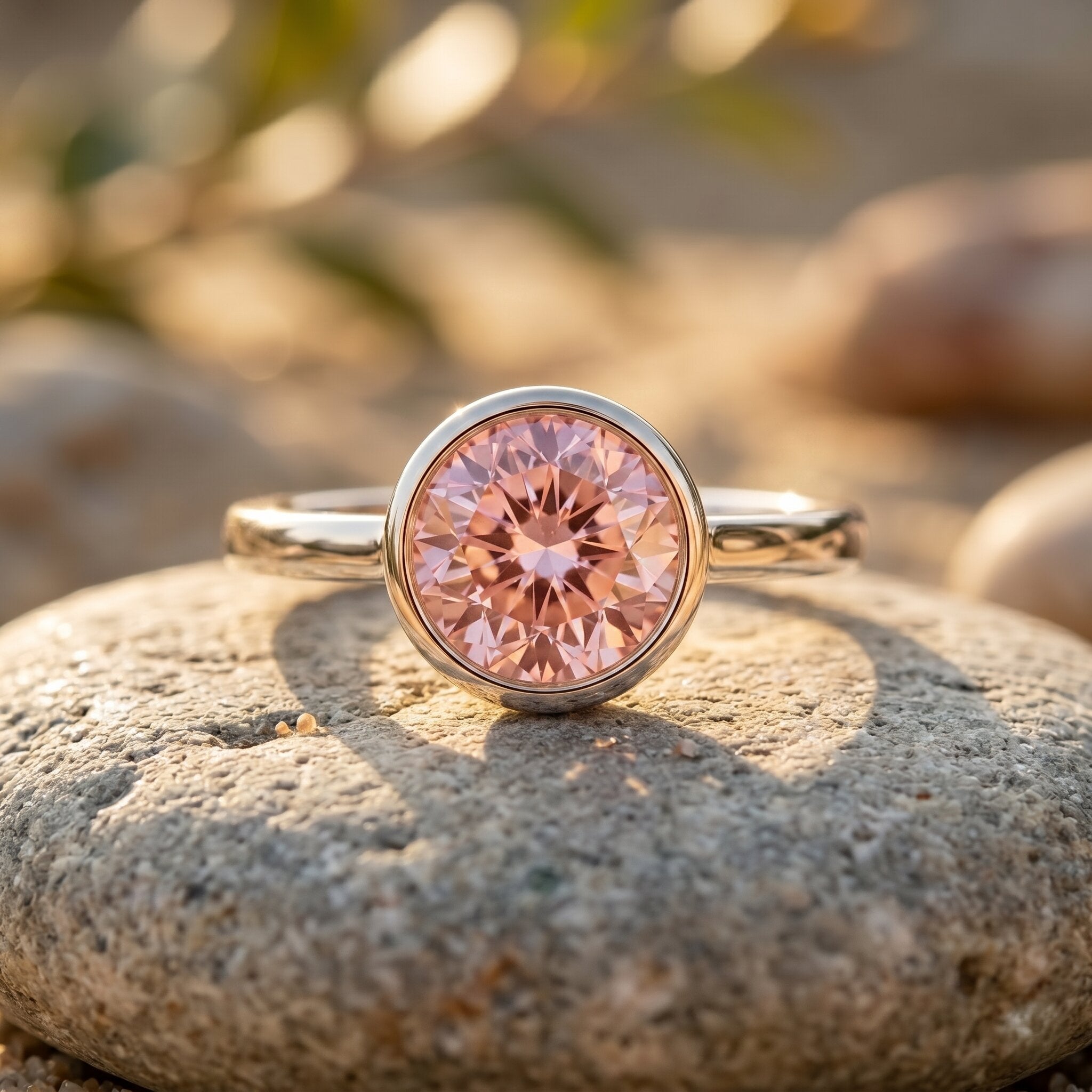 1 CT Lab Grown Pink Diamond Bezel Set Engagement Ring with IGI Certificate Fancy Pink - VS1 - Rosec Jewels