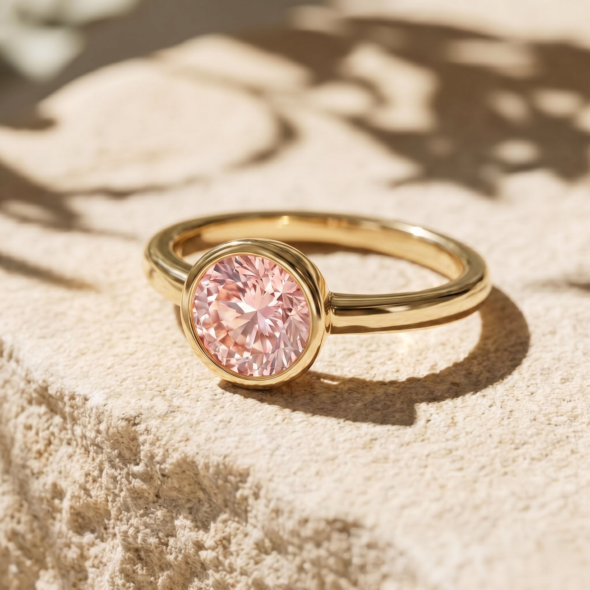 1 CT Lab Grown Pink Diamond Bezel Set Engagement Ring with IGI Certificate Fancy Pink - VS1 - Rosec Jewels
