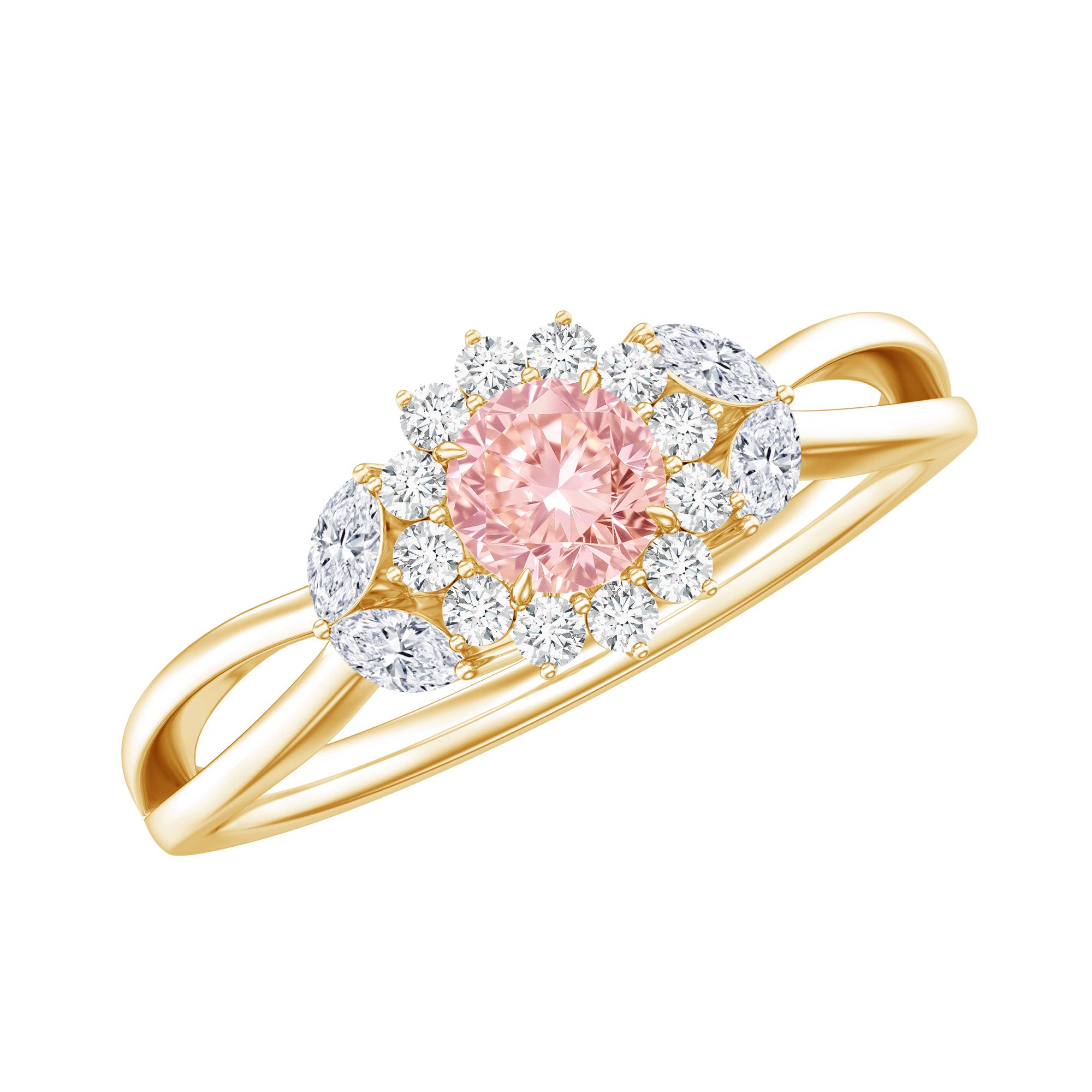 Lab Grown Pink and White Diamond Flower Engagement Ring IGI Certified E-VS1 - Rosec Jewels