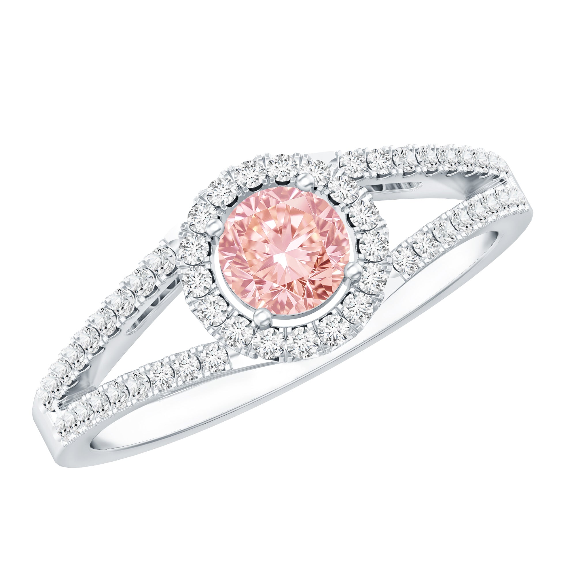 IGI Certified 1 CT Pink Lab Grown Diamond Halo Engagement Ring E-VS1 - Rosec Jewels