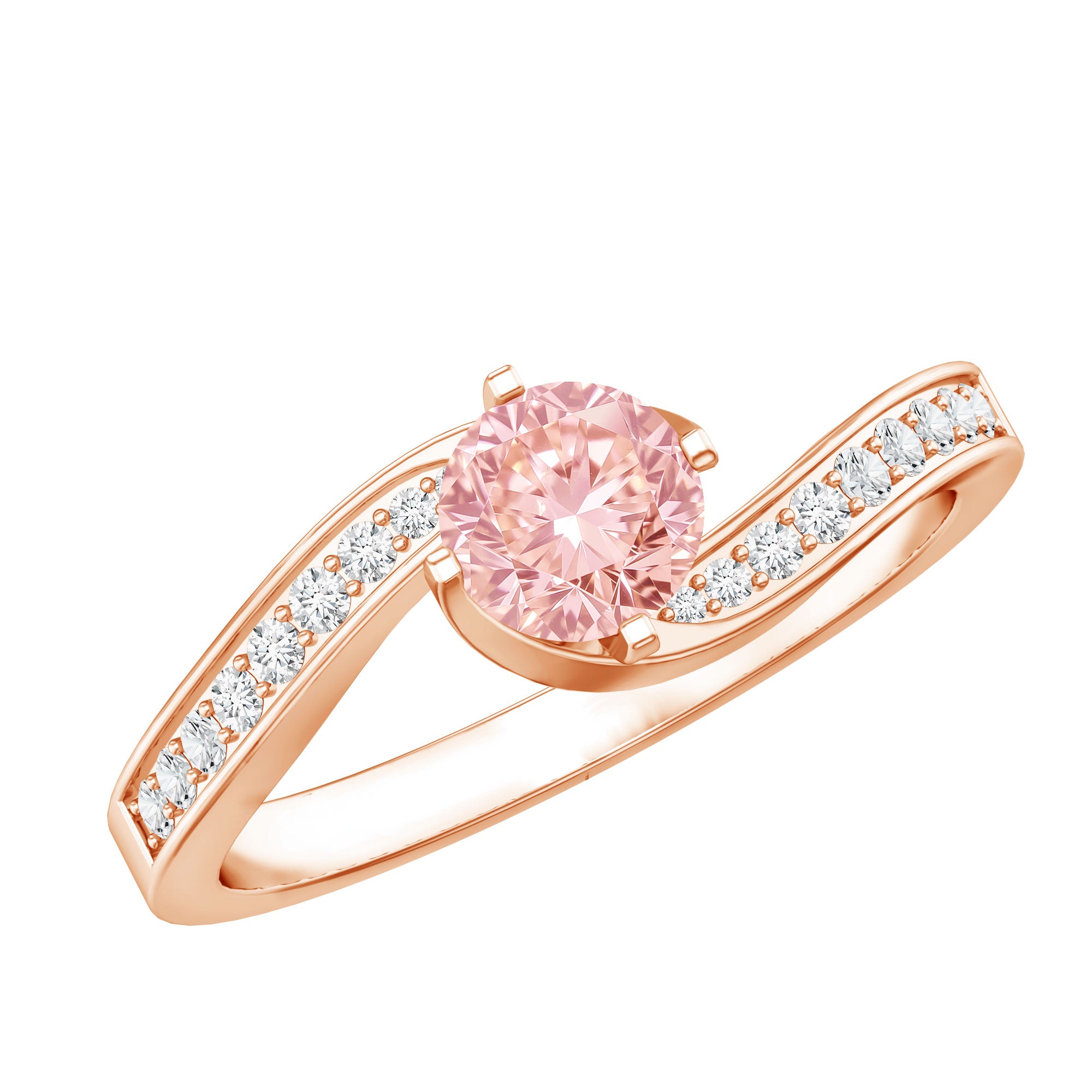 Lab Grown Pink Diamond Bypass Engagement Ring with IGI Certificate Fancy Pink - VS1 - Rosec Jewels