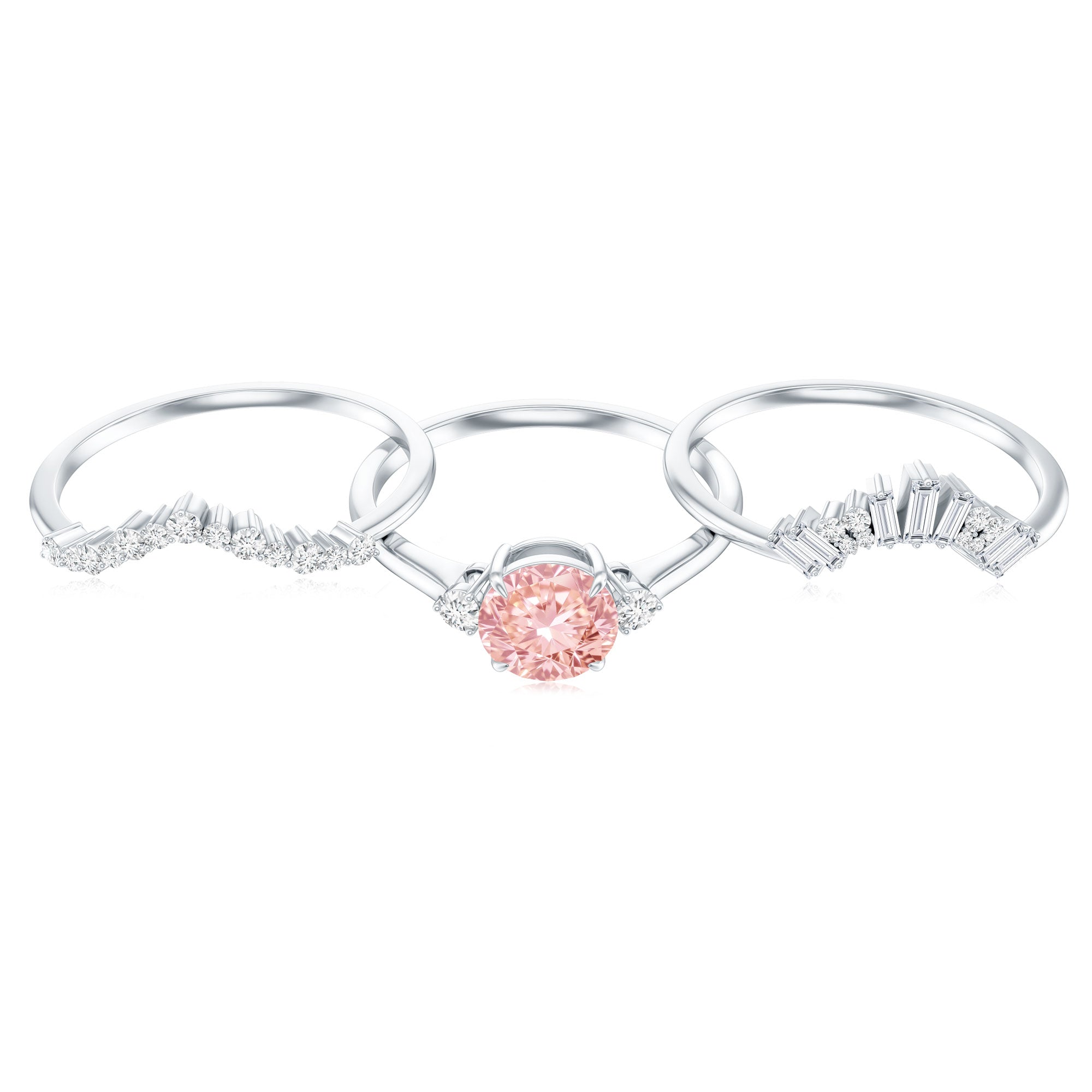 IGI Certified Lab Grown Pink White Diamond Trio Wedding Ring Set Fancy Pink - VS1 - Rosec Jewels