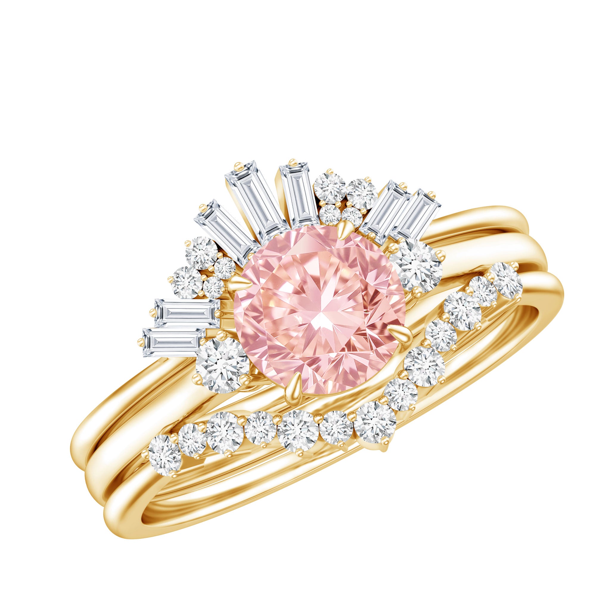 Certified Lab Grown Pink White Diamond Trio Wedding Ring Set VVS - Rosec Jewels