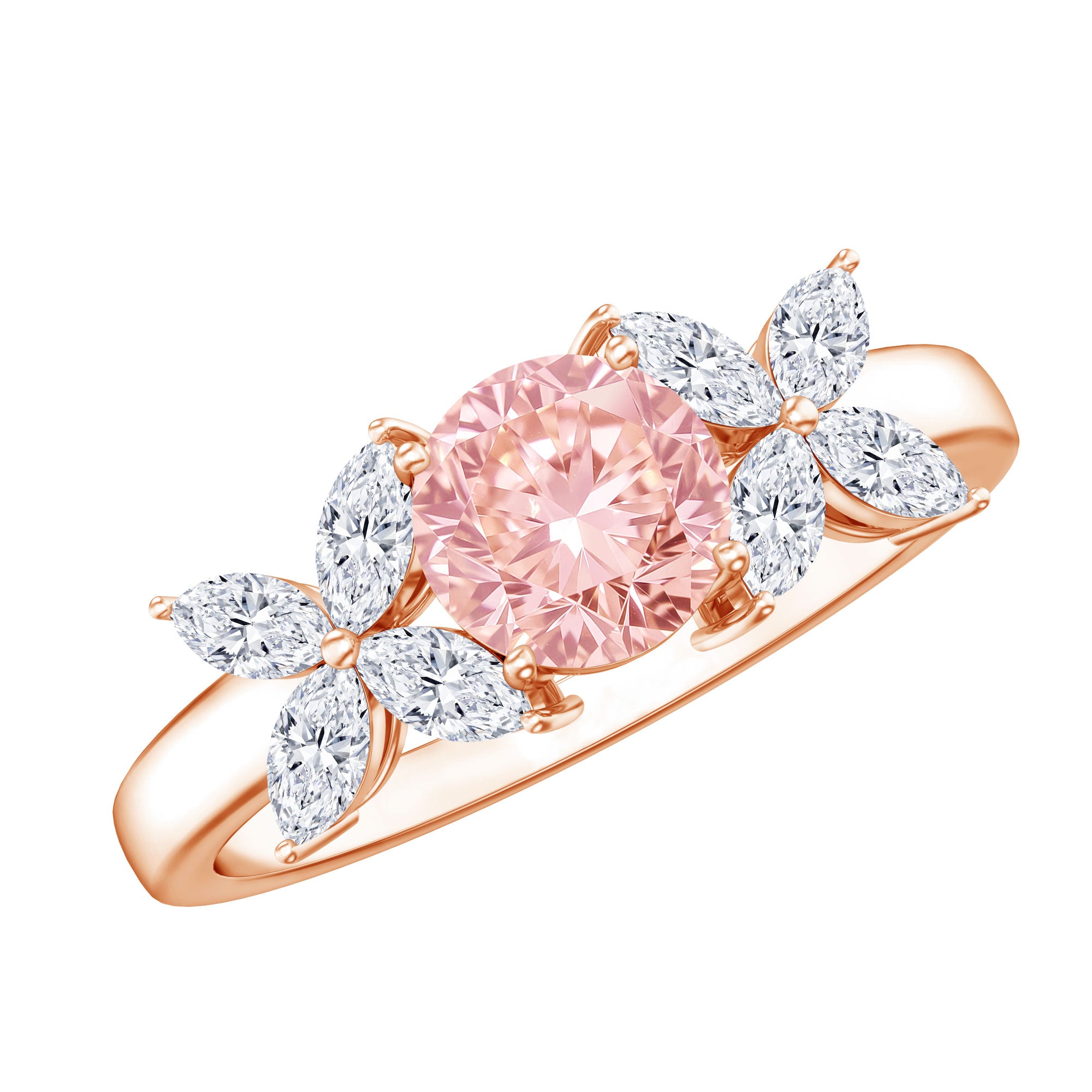 IGI Certified Lab Grown Pink White Diamond Flower Engagement Ring E-VS1 - Rosec Jewels