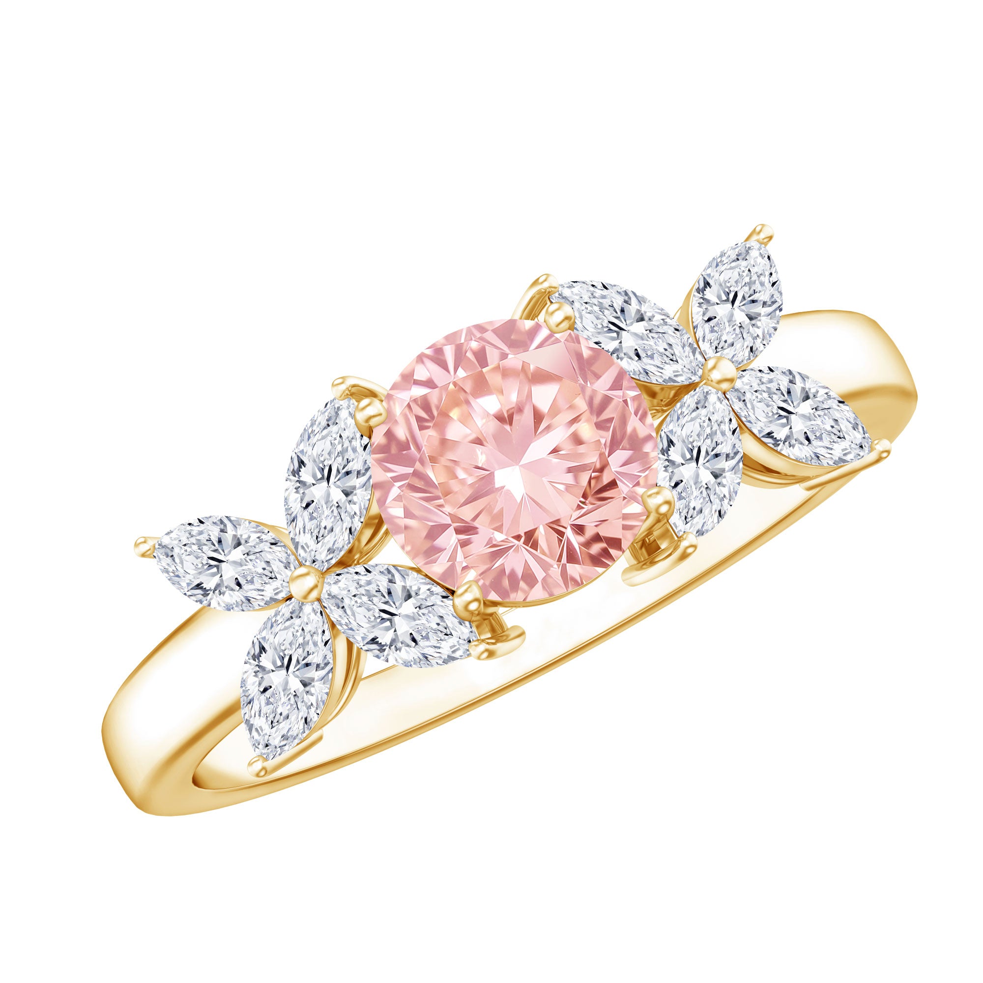 Rosec Jewels-Lab Grown Pink White Diamond Flower Engagement Ring