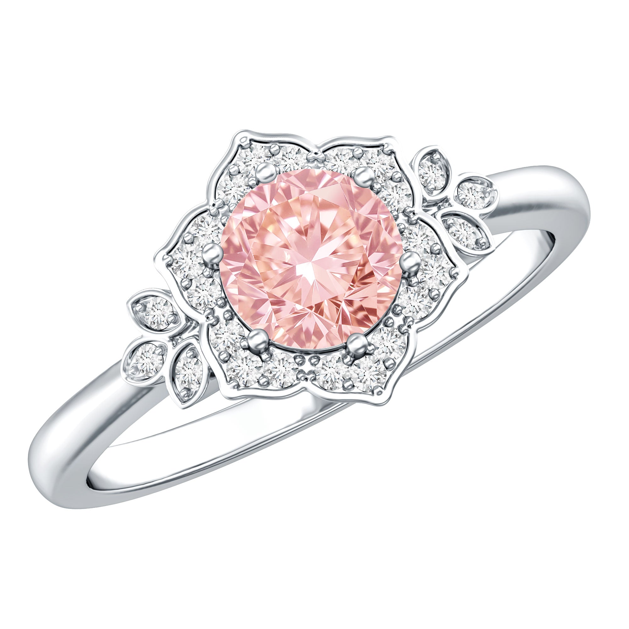 Pink and White Lab Grown Diamond Designer Engagement Ring