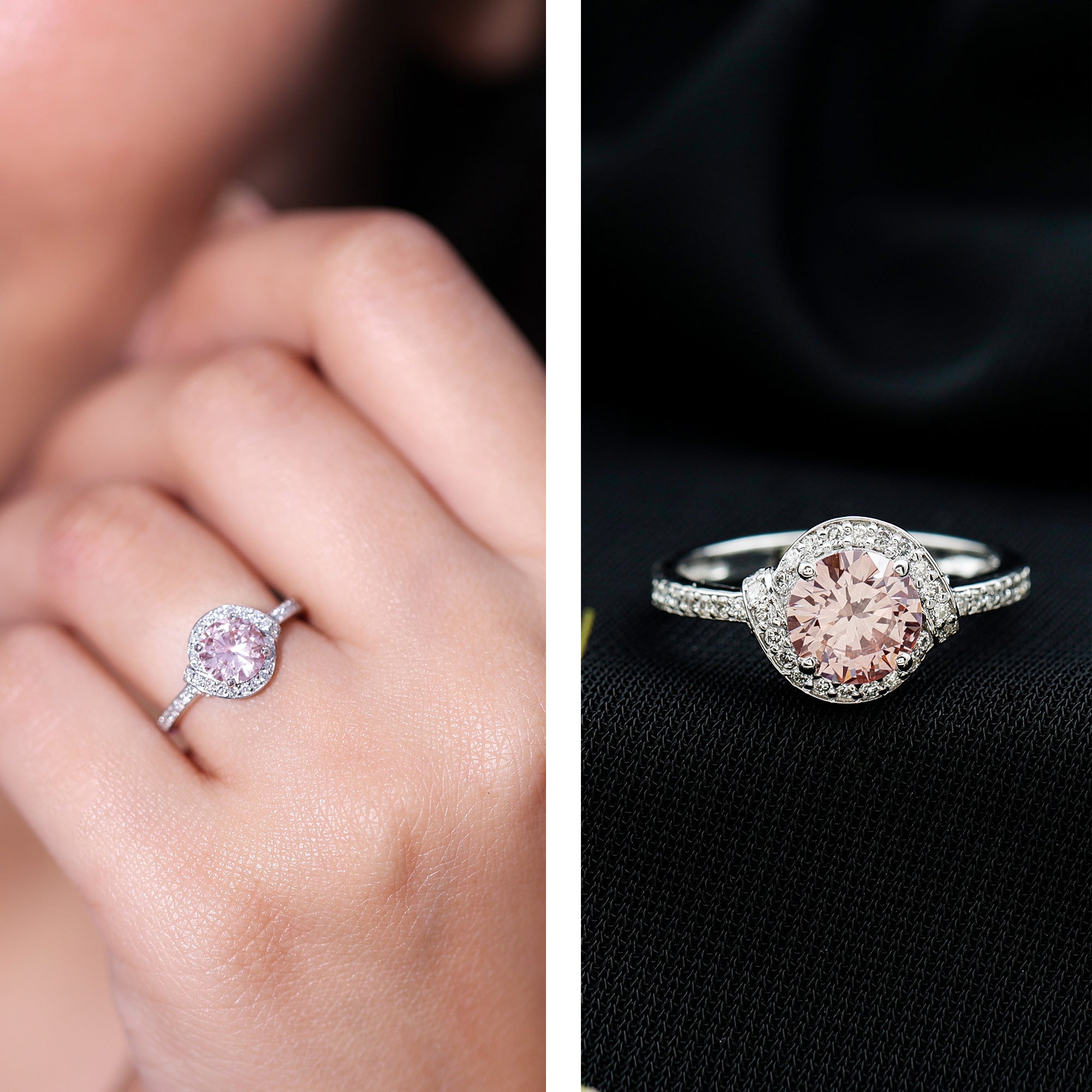 IGI Certified Lab Grown Pink Diamond Halo Engagement Ring for Women Fancy Pink - VS1 - Rosec Jewels